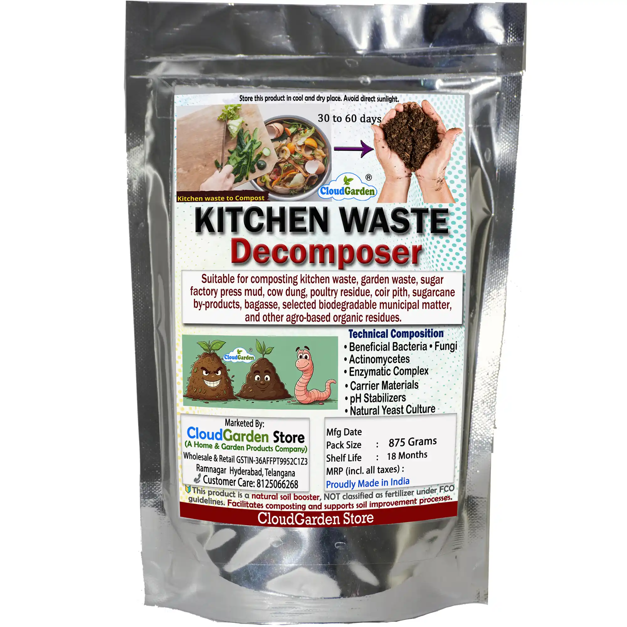 CloudGarden kitchen compost decomposer 875g for home composting