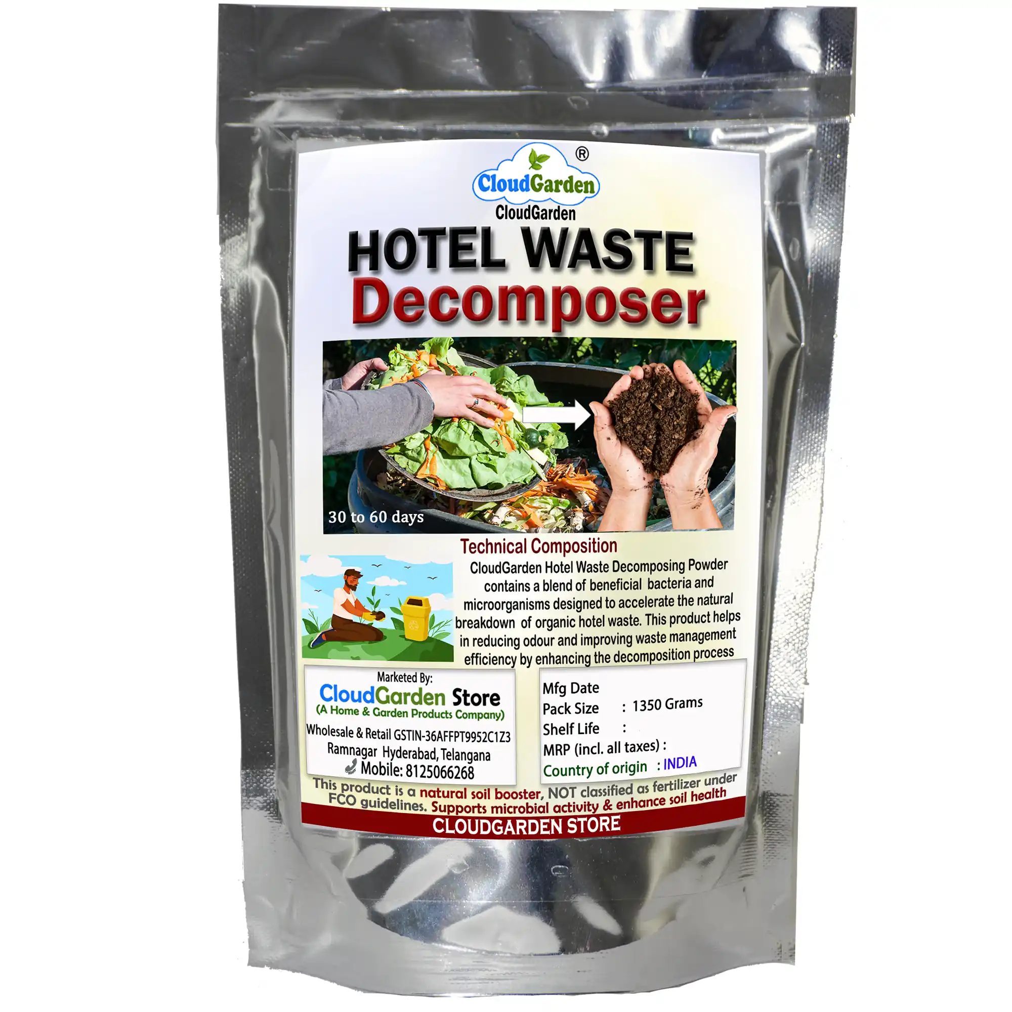 Daily kitchen organic waste decomposer hotel pack 1350g for food waste composting