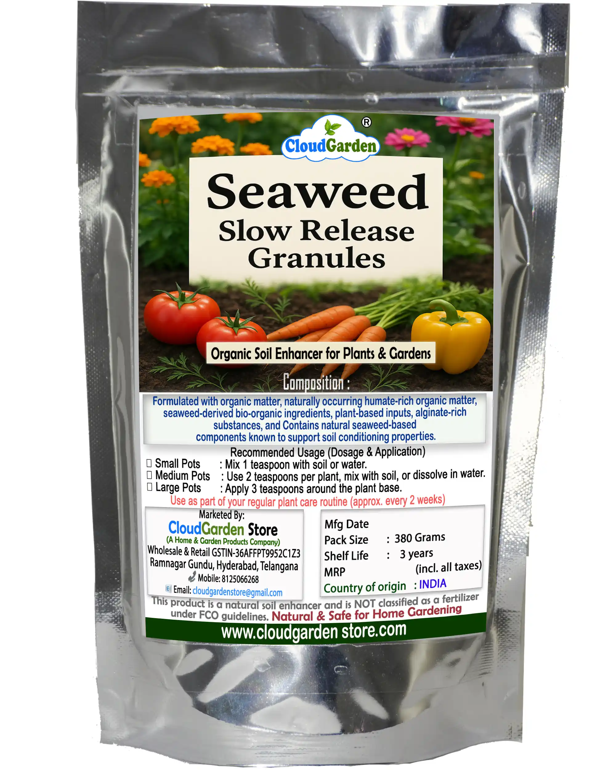 Seaweed granules for plants 380g CloudGarden slow release soil enhancer pack