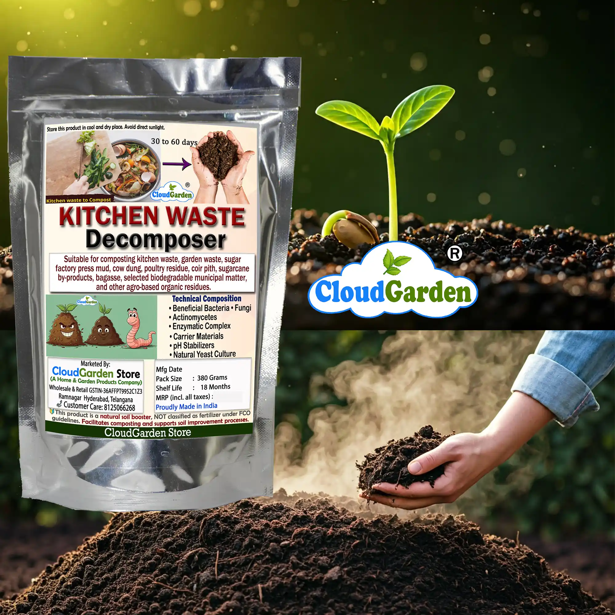Home waste decomposer 760g used in kitchen compost bin