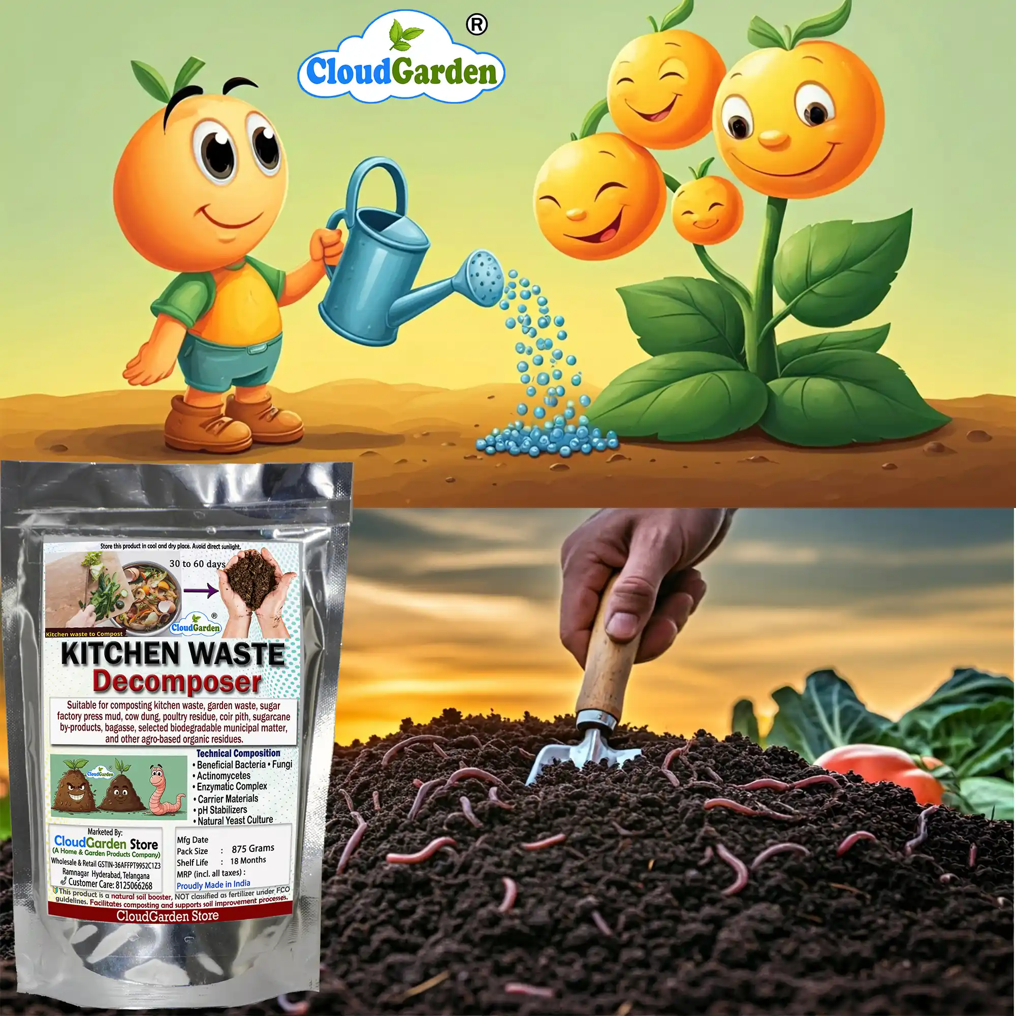 Kitchen compost decomposer 875g supporting composting process