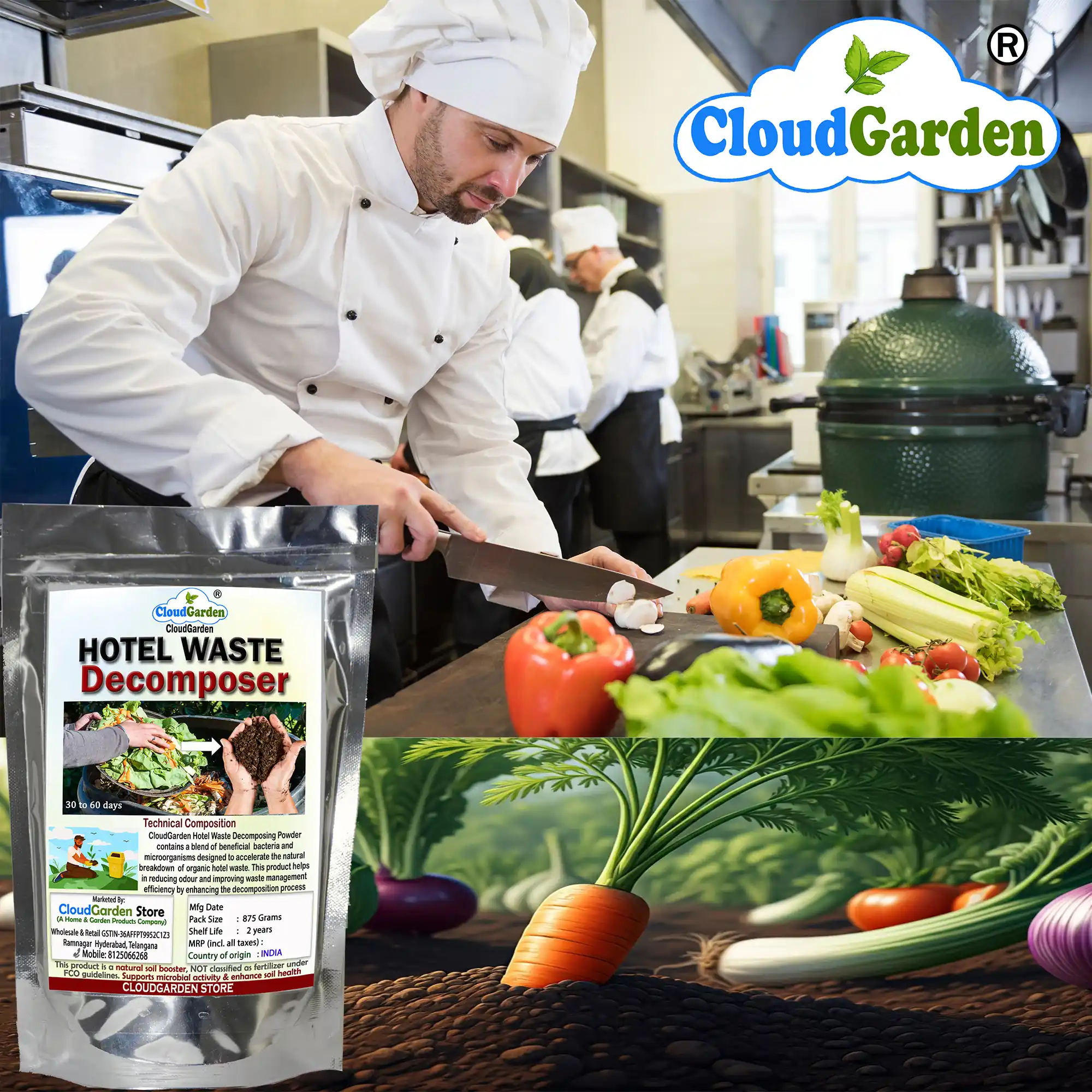 Canteen kitchen food waste composting using canteen waste decomposer