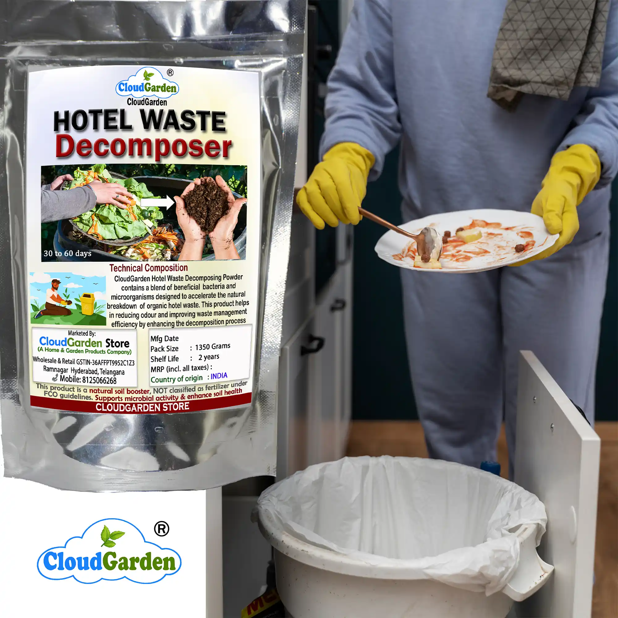 Daily kitchen organic waste decomposer supporting cleaner composting in hotels