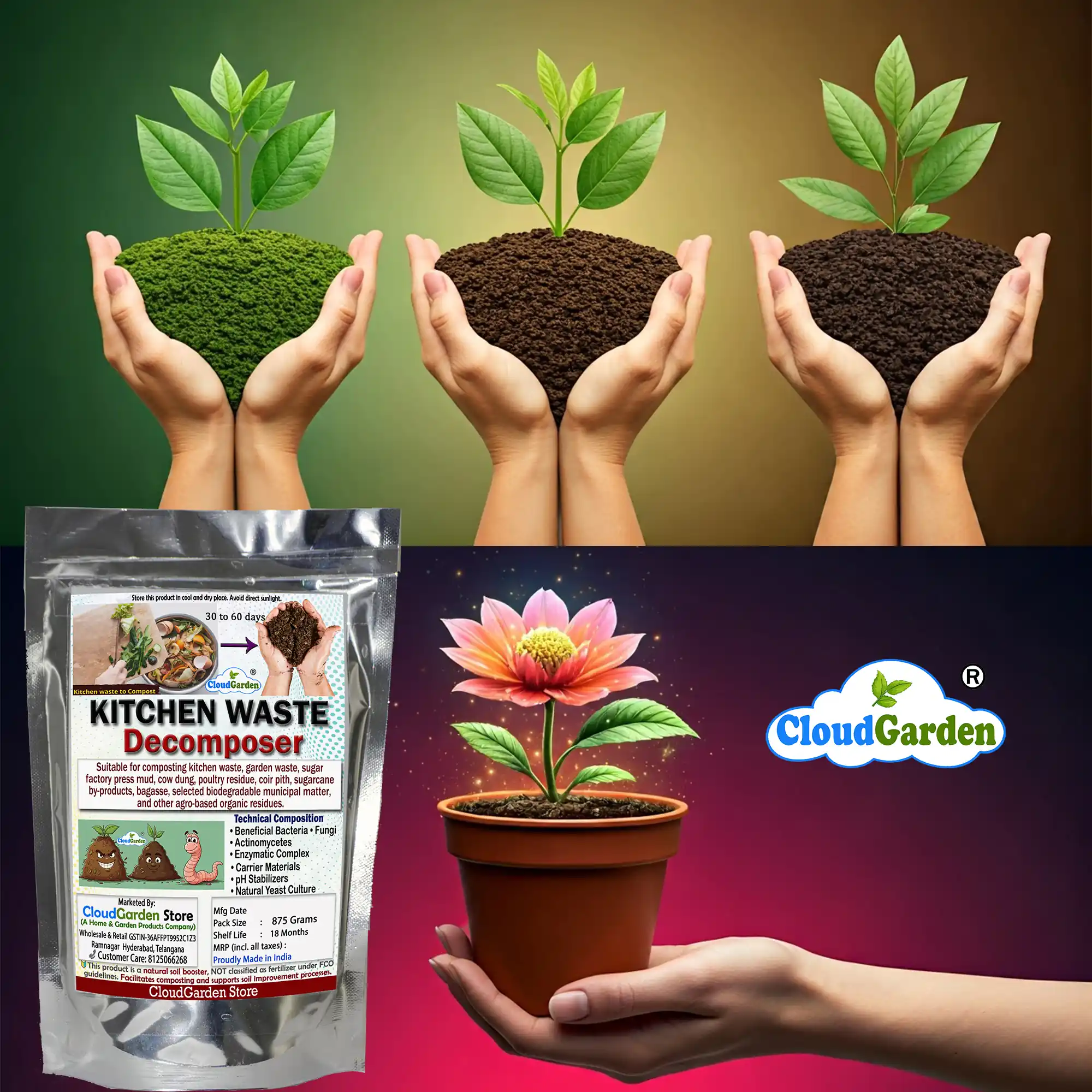 Kitchen waste compost powder supporting composting process