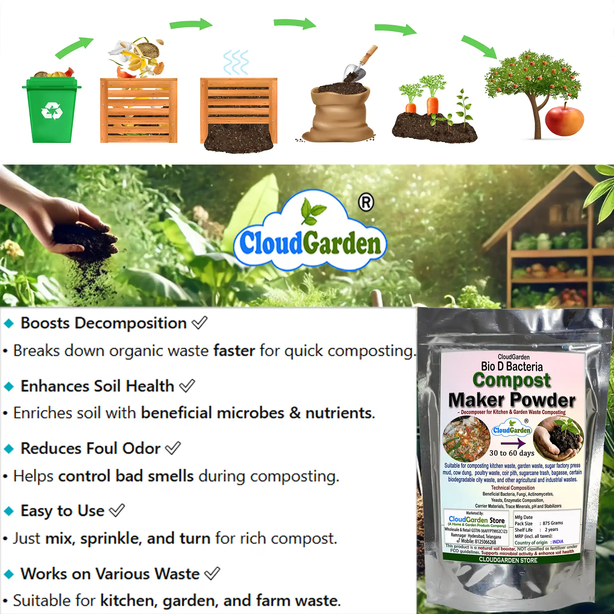Bio waste decomposer powder benefits for faster composting and soil health