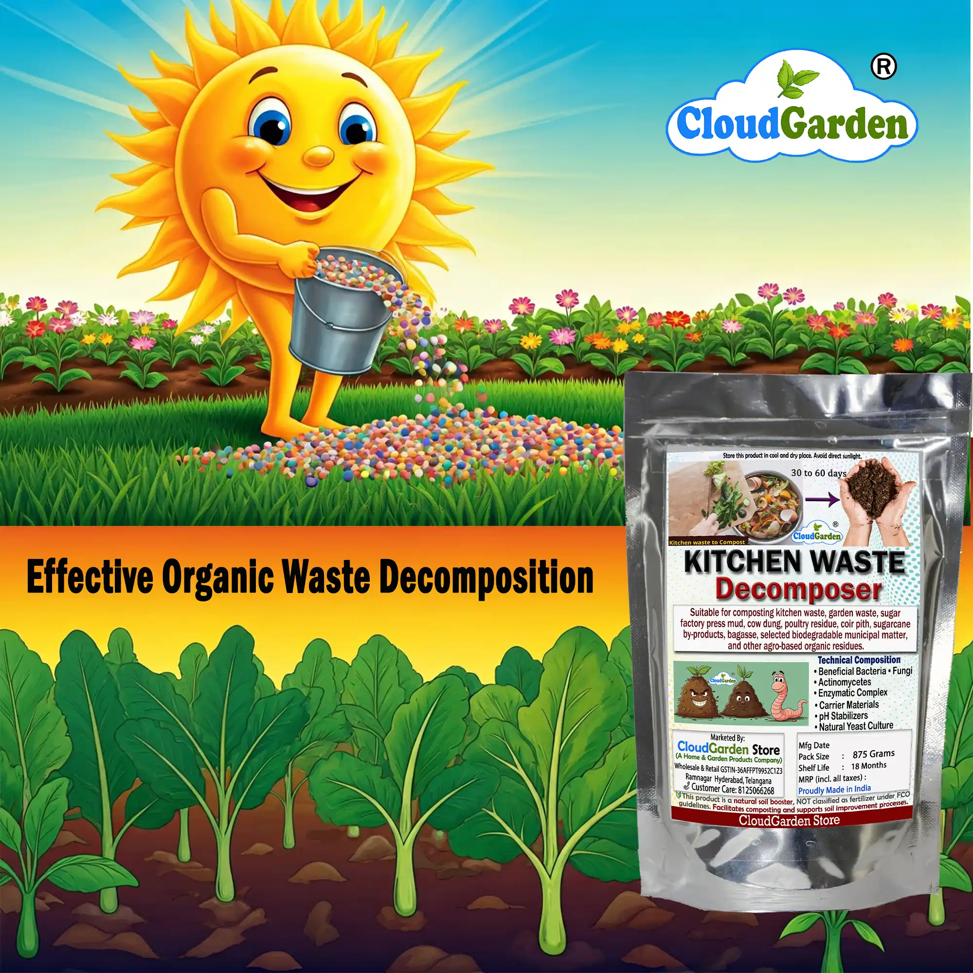 Kitchen waste compost powder compost and soil stages