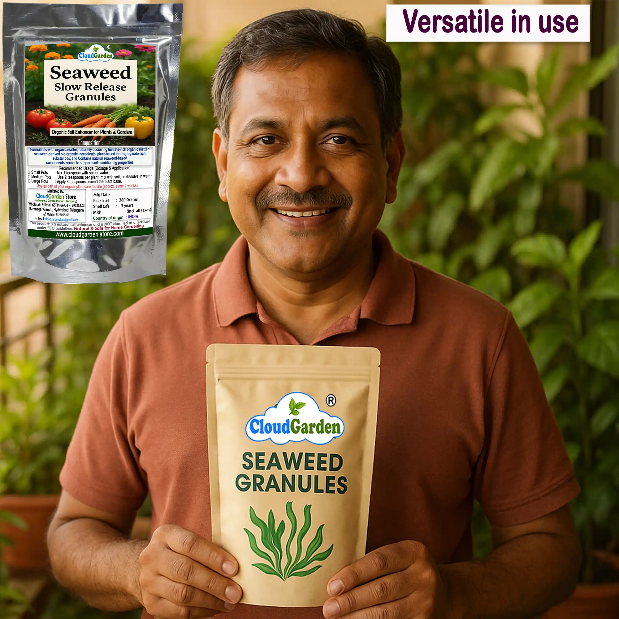 Seaweed granules for home gardening 380g x 2 close up texture view