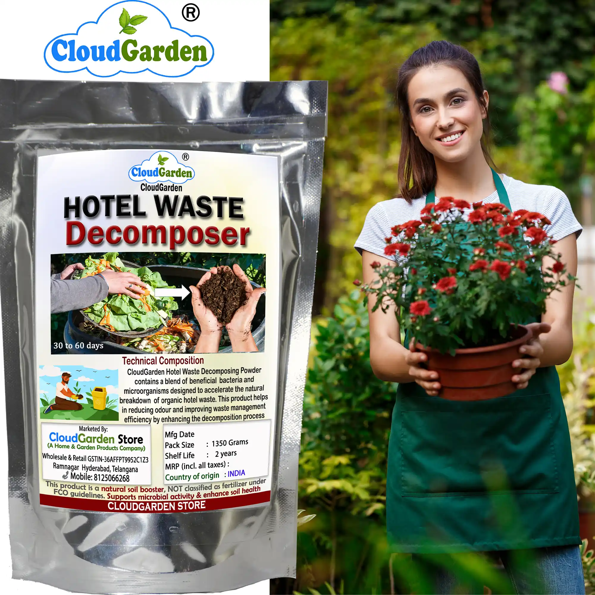 Compost prepared using daily kitchen organic waste decomposer 1350g