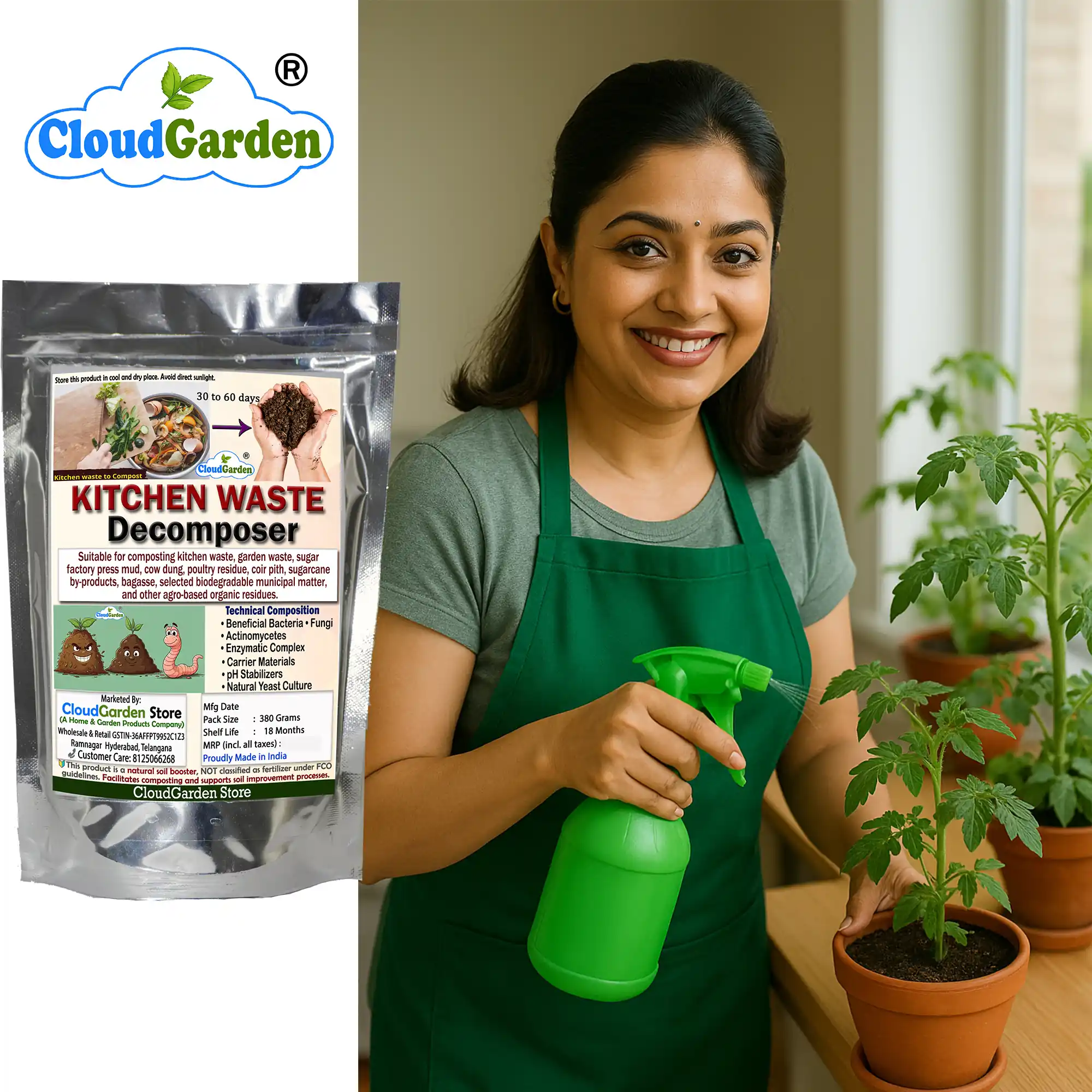 Home waste decomposer 760g supporting clean compost handling