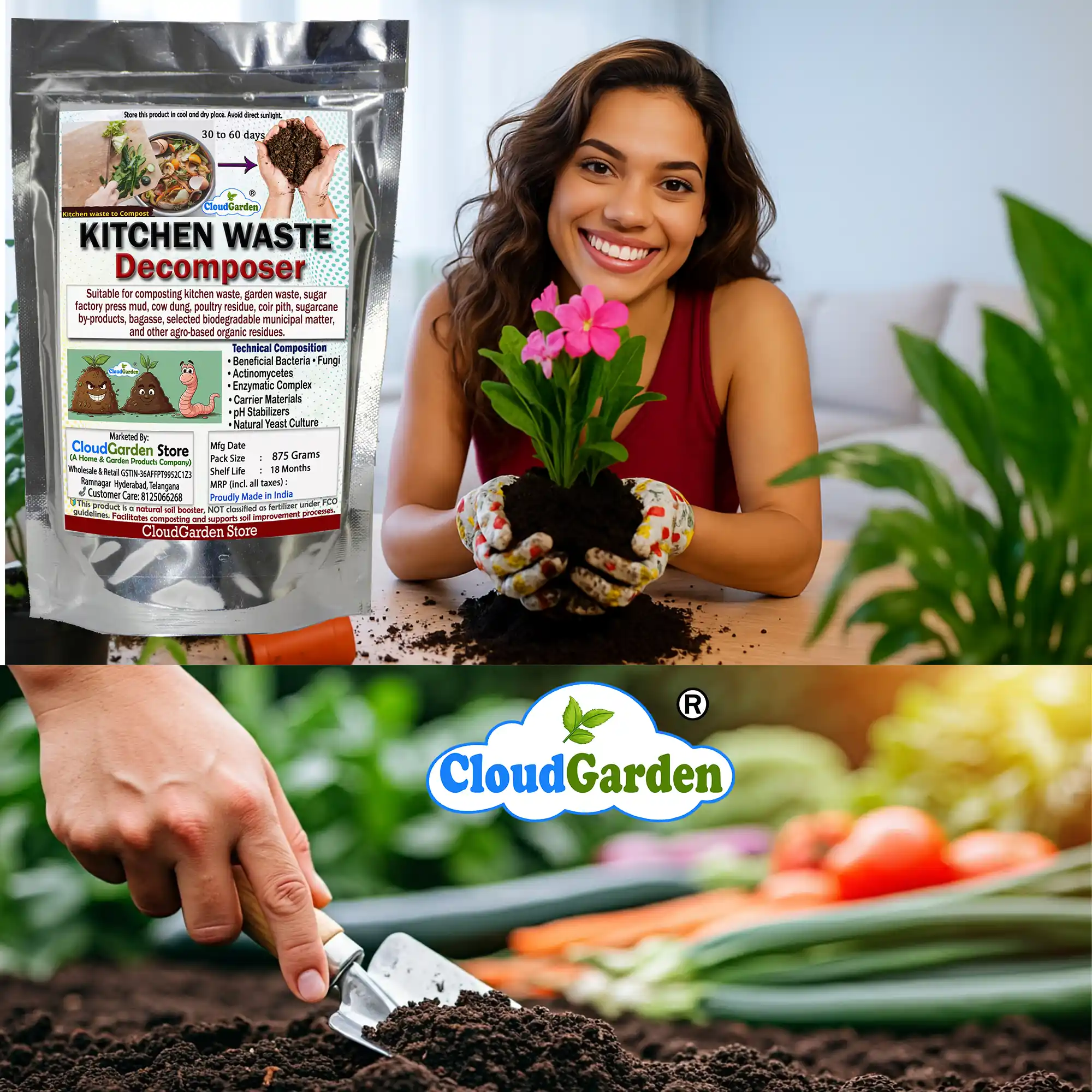 Kitchen compost decomposer 875g compost used in home gardening