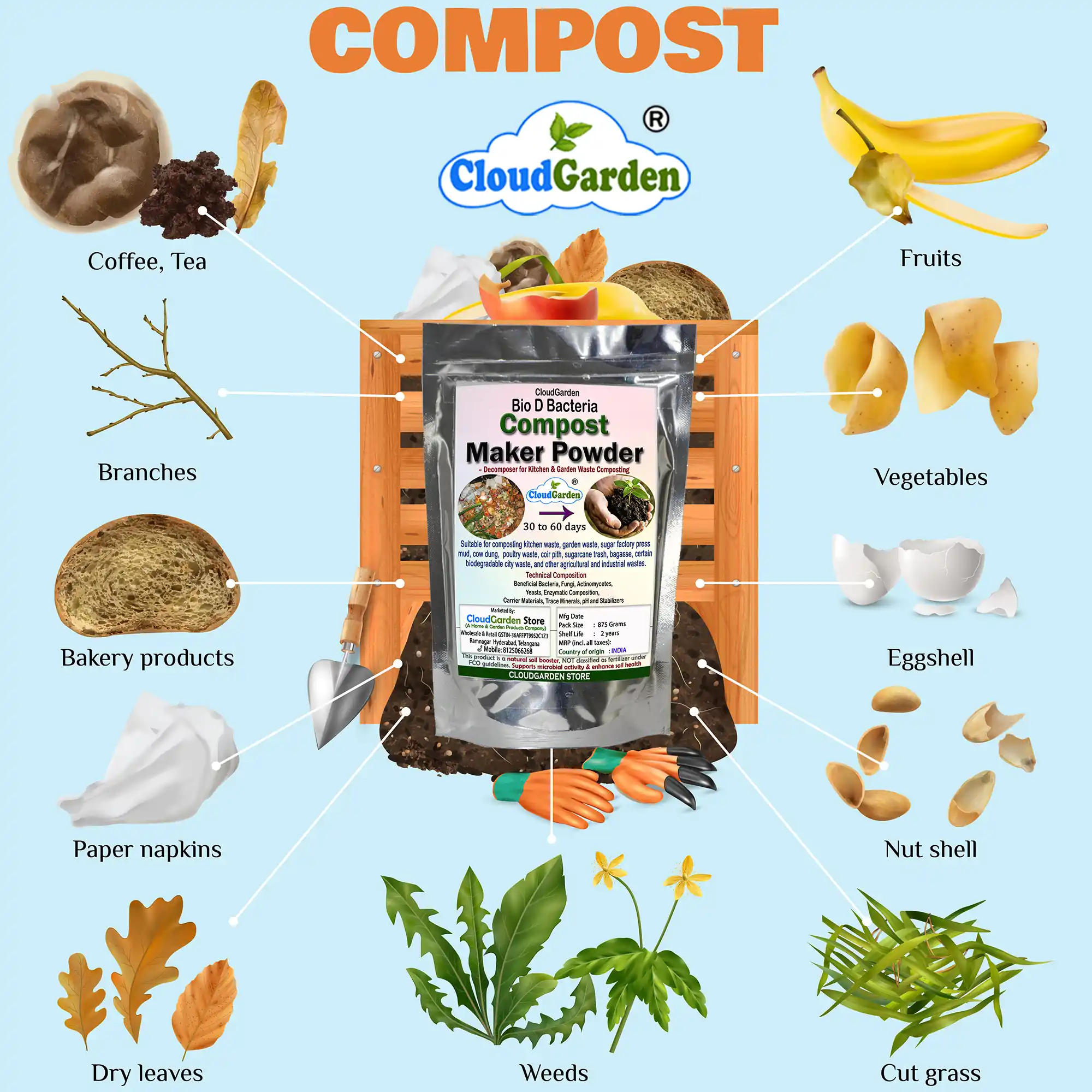 Bio waste decomposer suitable for kitchen waste garden waste and organic matter