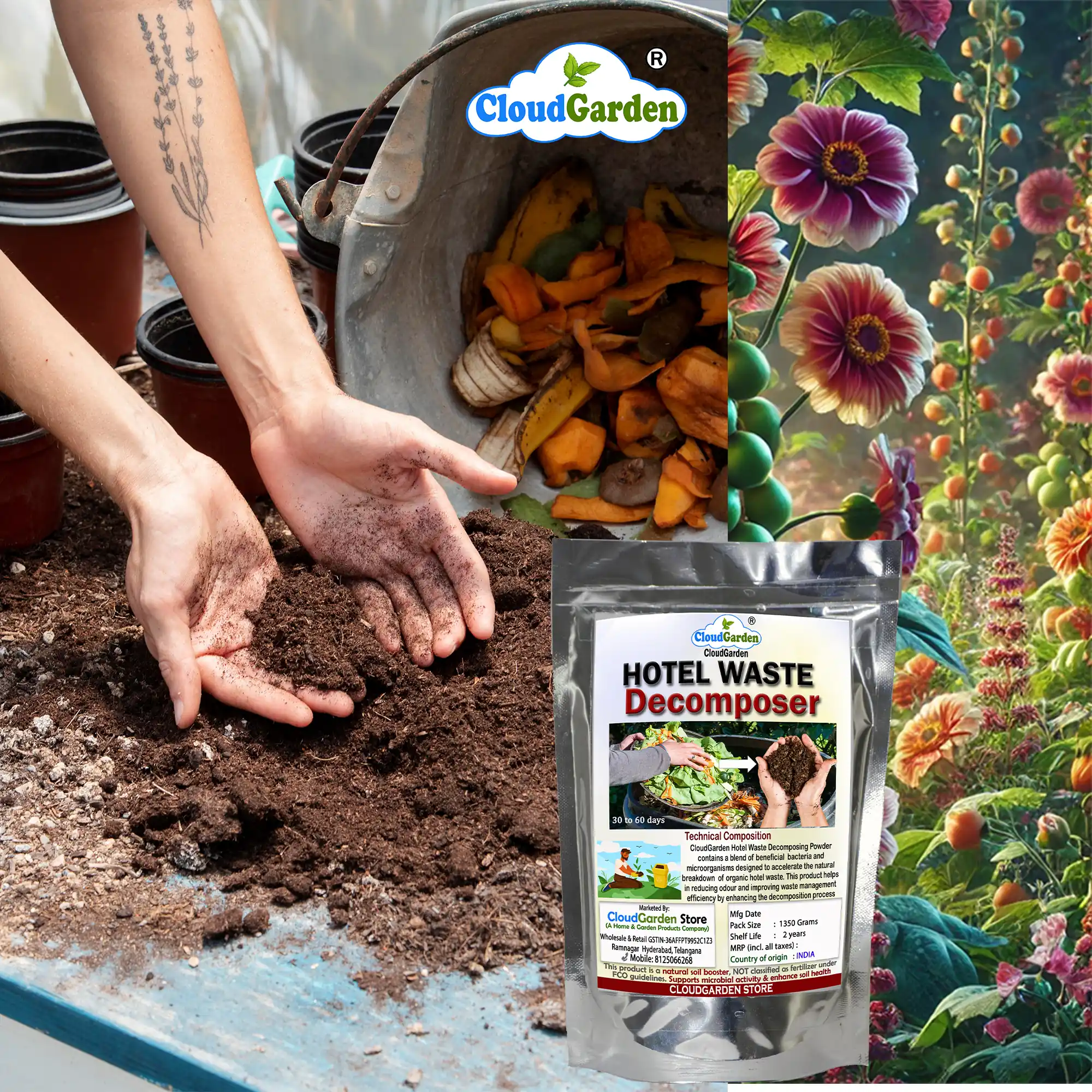 Daily kitchen organic waste decomposer applied in hotel waste bins