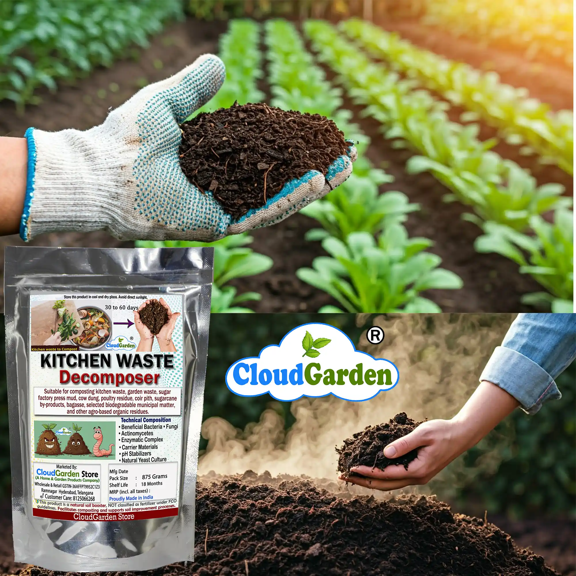 Kitchen compost decomposer 875g supporting vegetable garden compost