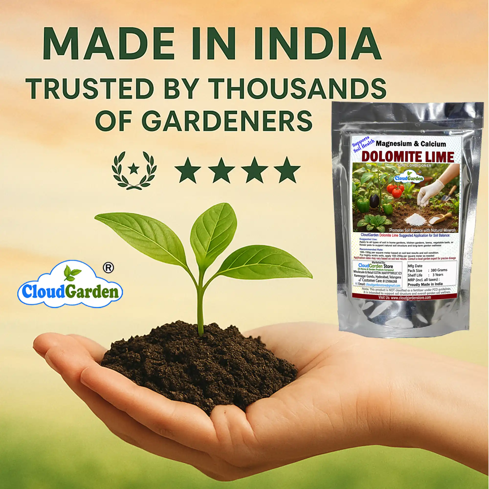 CloudGarden dolomite powder 380g soil pH balancer for plants made in India for home gardening use