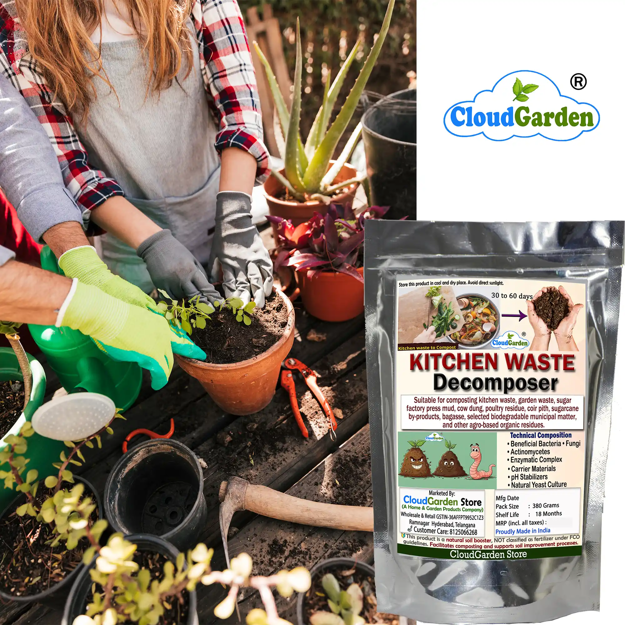 Home waste decomposer 760g pack for regular composting use