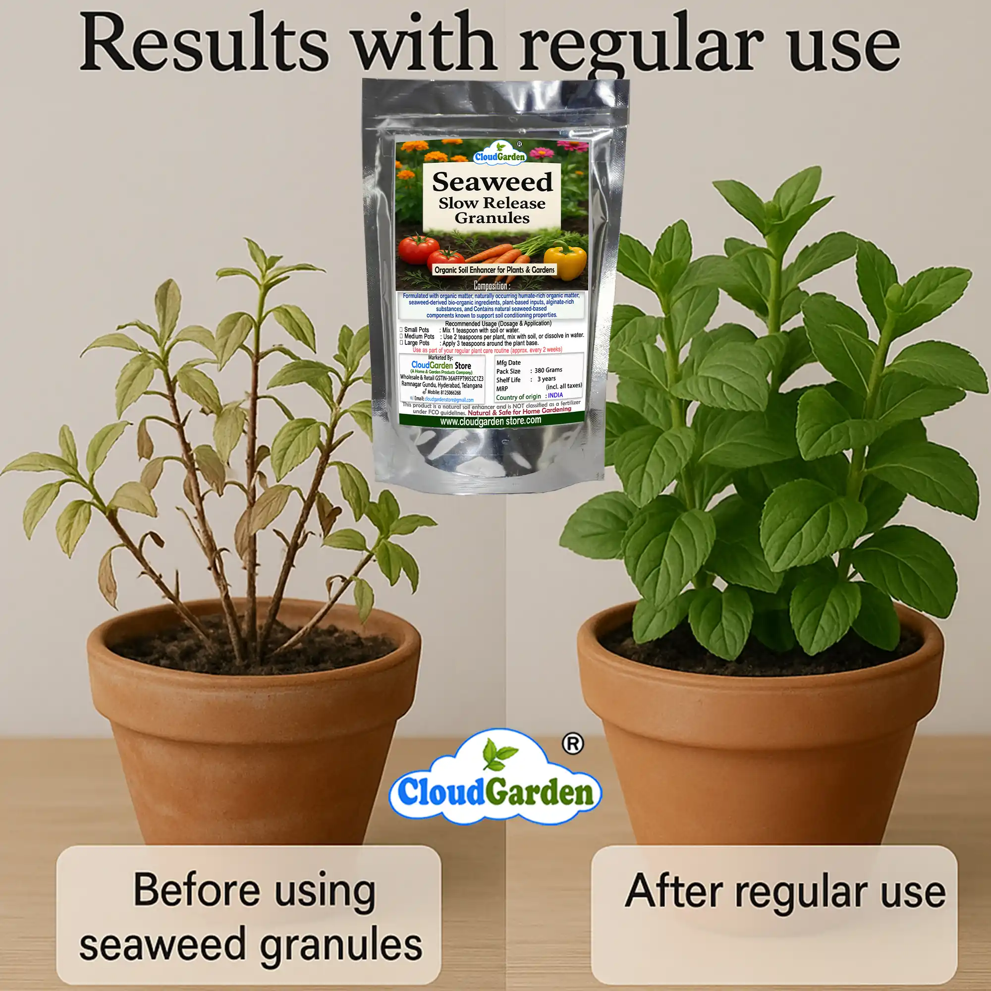 Seaweed granules for plants 380g benefits and usage information