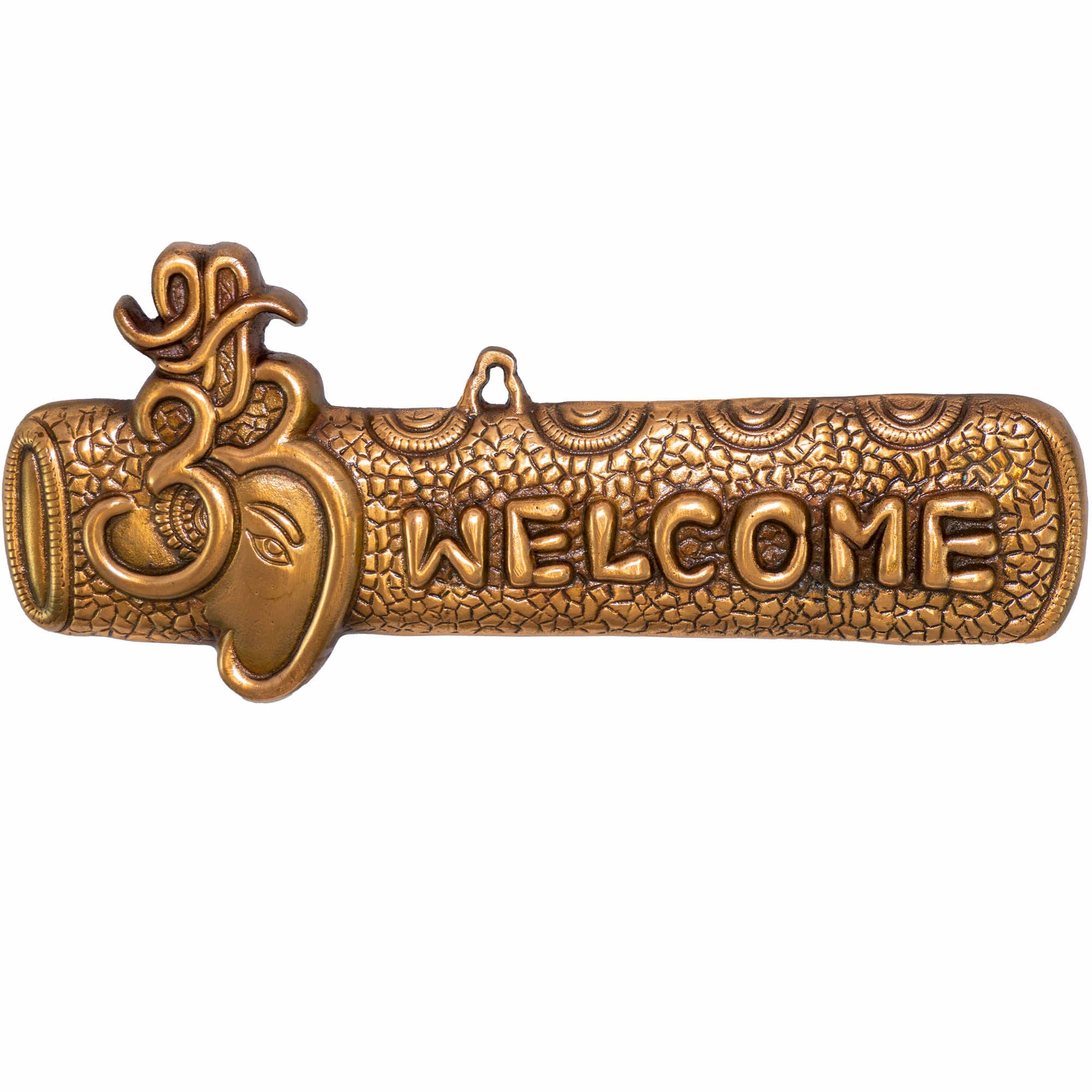 Om Ganesha Welcome Wall Hanging – Antique Copper Metal Decor Om Ganesha welcome aluminium wall hanging with copper oxidised finish for home entrance