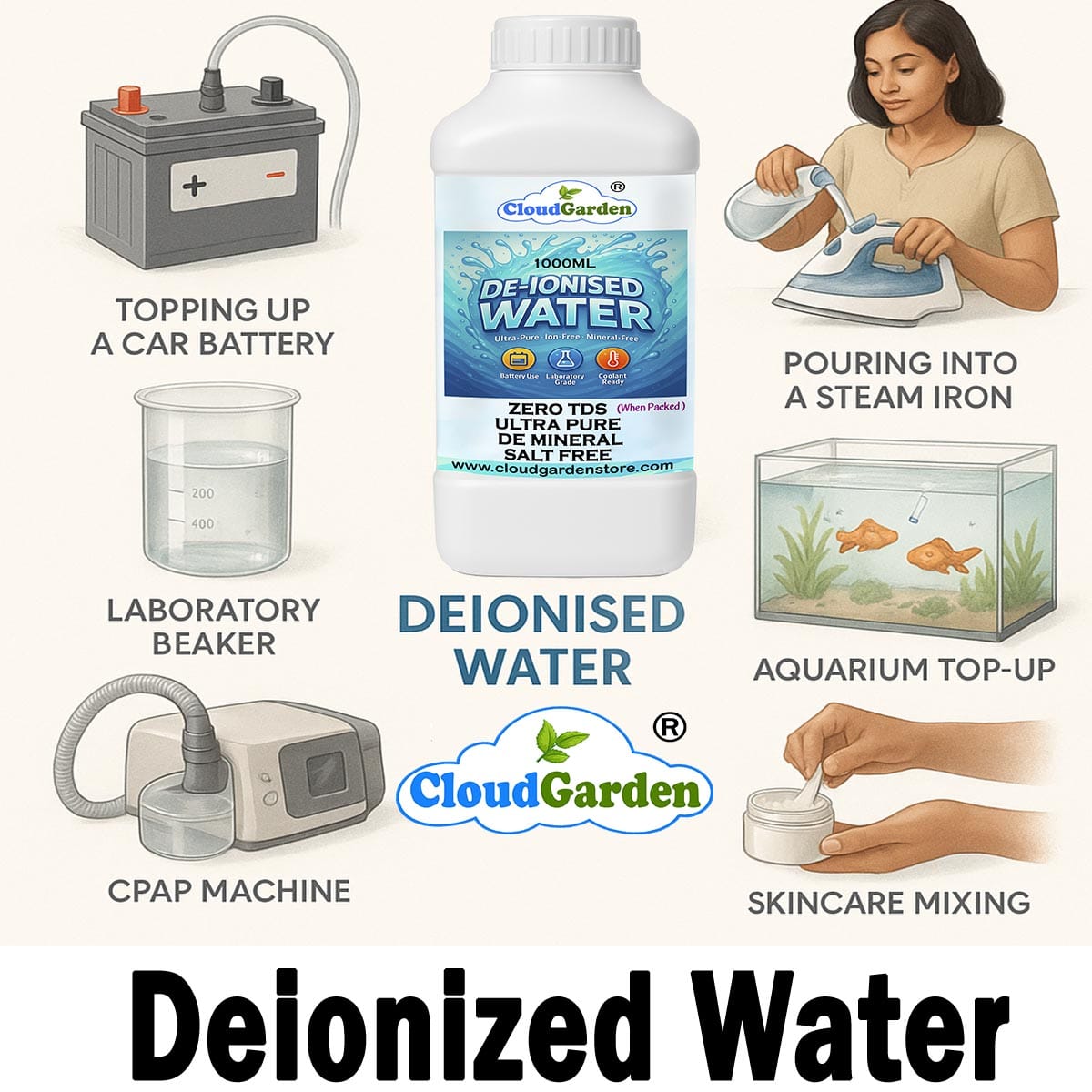 Deionized Water Deionized water for car battery topping steam iron laboratory aquarium and CPAP machine use
