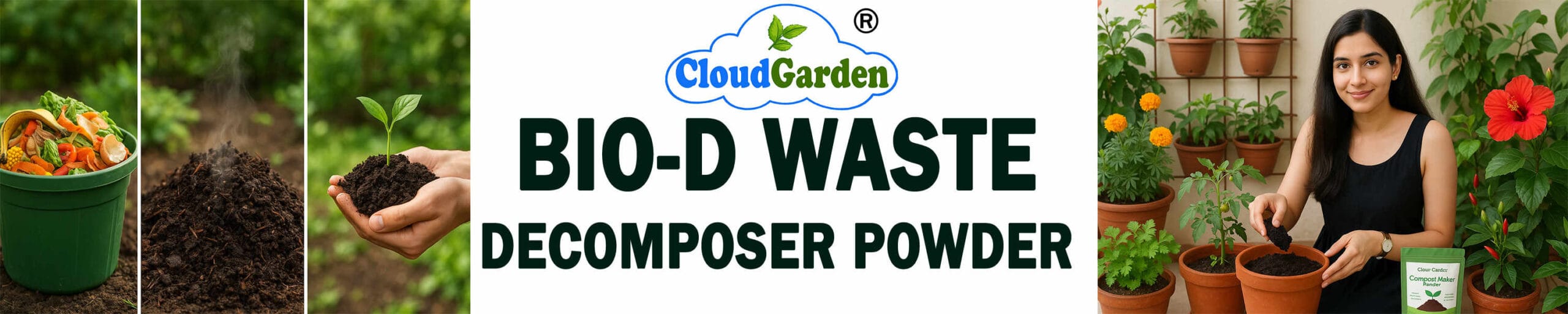CloudGarden Bio D waste decomposer powder for organic waste breakdown support, odor control, and home composting use