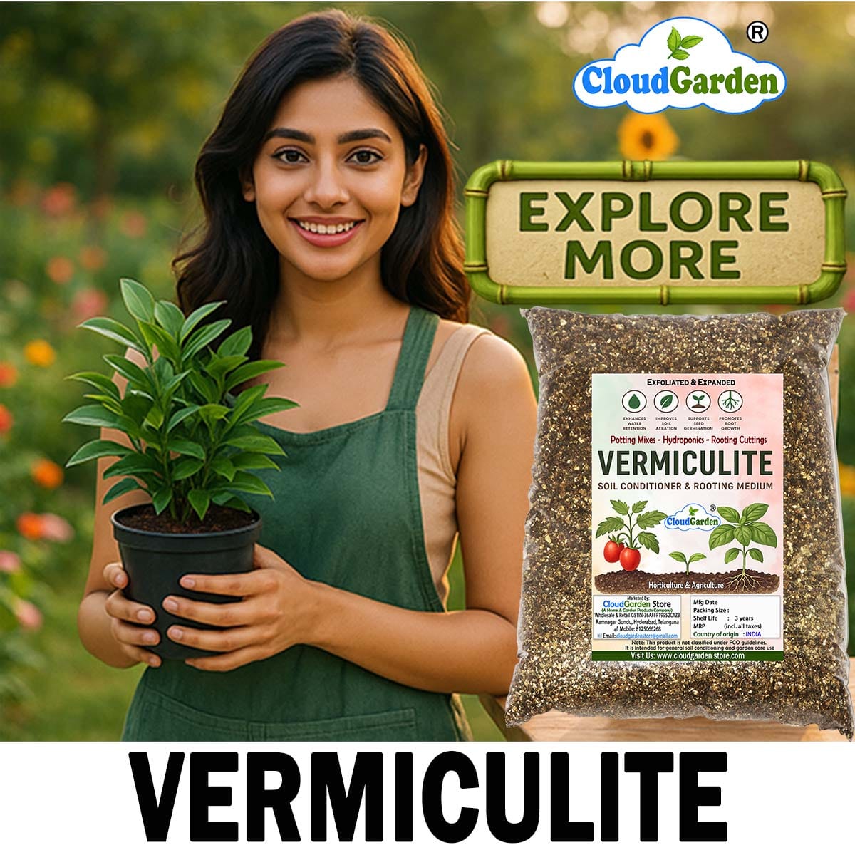 CloudGarden vermiculite for soil aeration and moisture control in garden pots and planting mixes