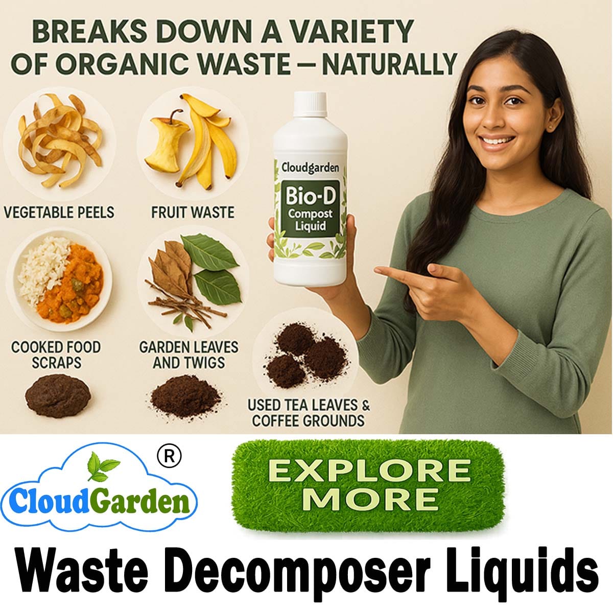 CloudGarden waste decomposer liquid for kitchen and organic waste management