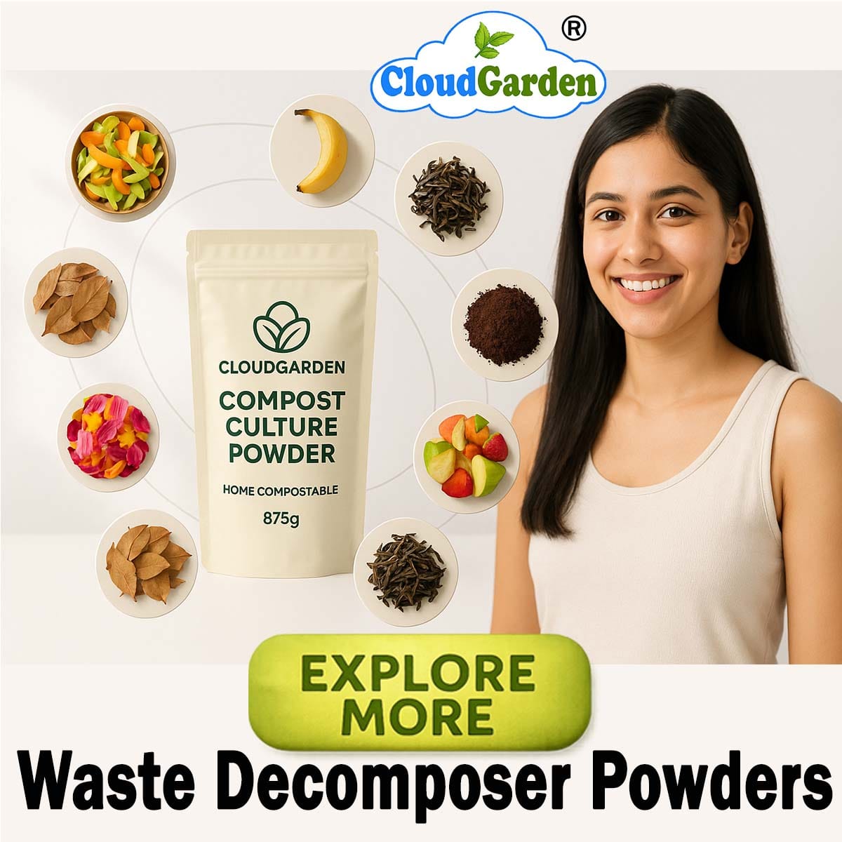 CloudGarden waste decomposer powder for kitchen and organic waste management