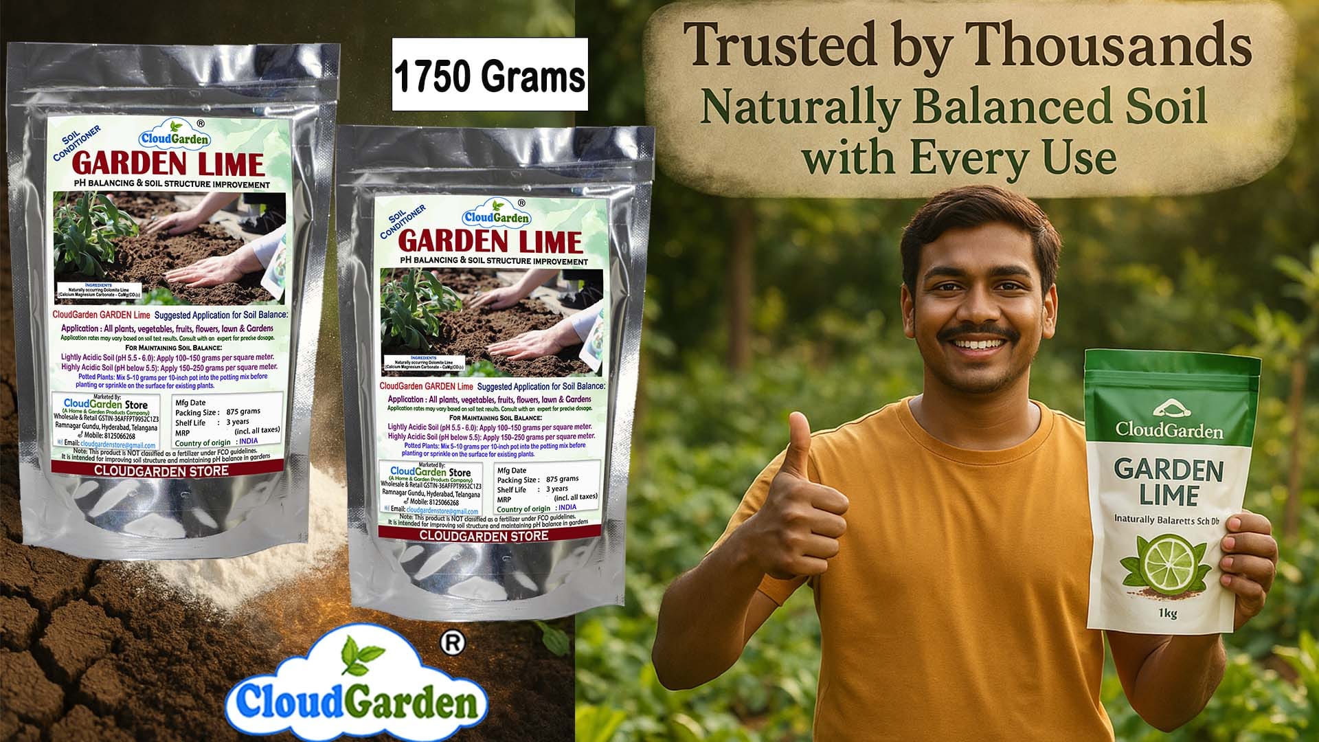 CloudGarden Dolomite Lime Powder 1750g pack of two for extended garden soil care