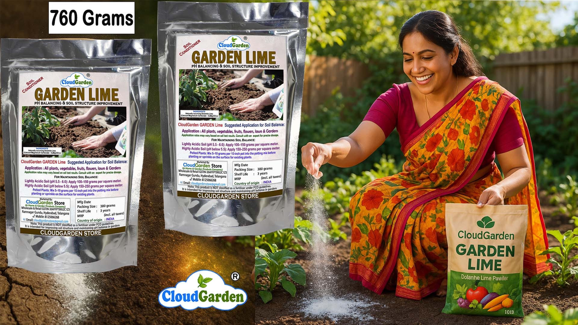 CloudGarden Dolomite Lime Powder 760g pack of two for garden soil preparation