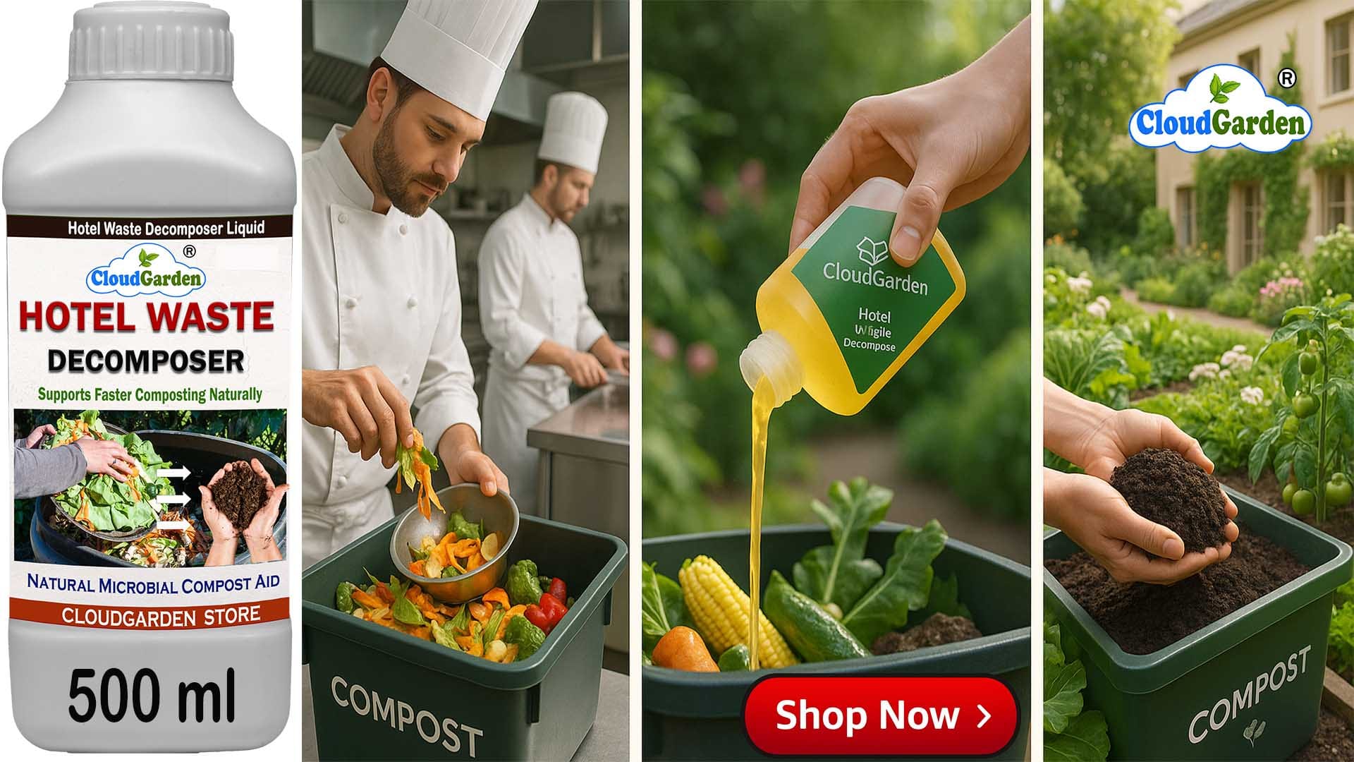 CloudGarden Hotel Waste Decomposer Liquid 500ml for large hotel and commercial kitchen waste