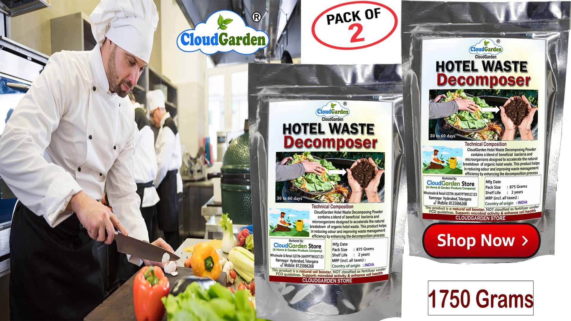 CloudGarden hotel waste decomposer powder 1750g for large scale composting