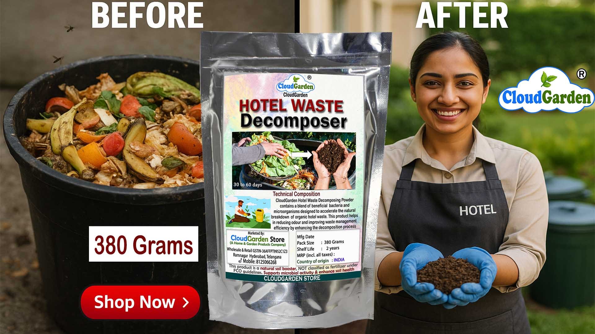 CloudGarden hotel waste decomposer powder 380g for organic waste composting
