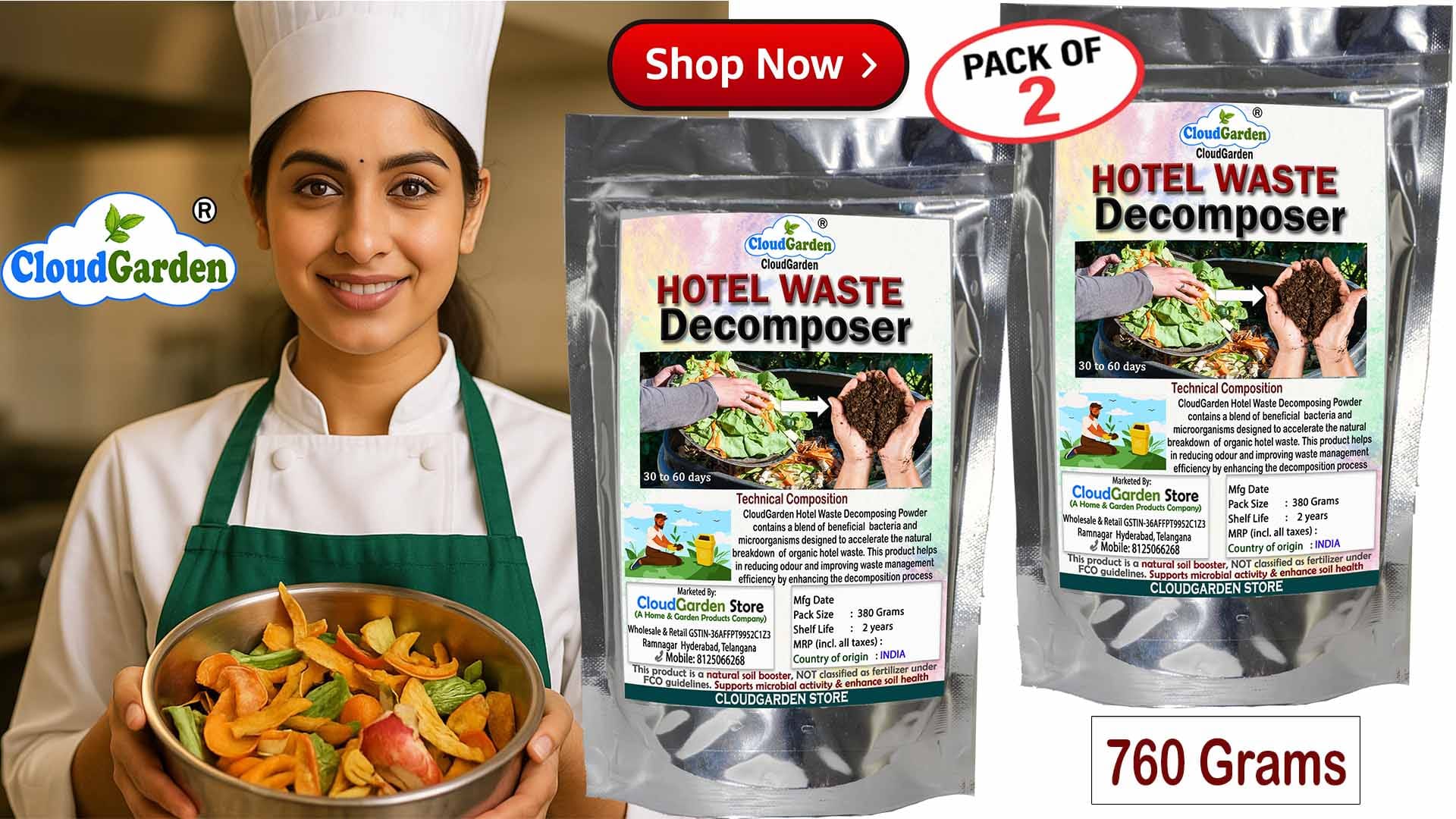 CloudGarden hotel waste decomposer powder 760g for bulk composting use