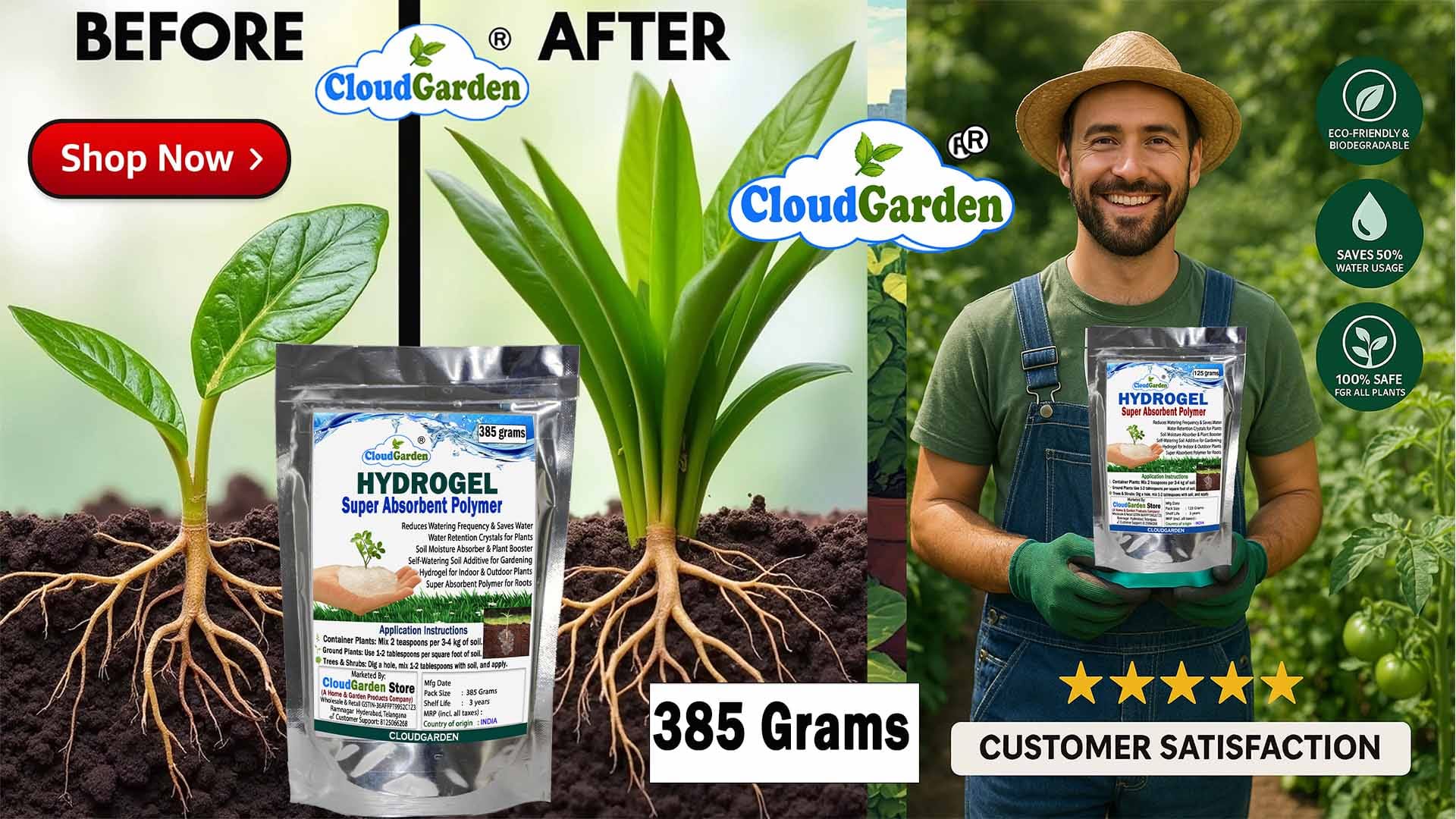 CloudGarden Hydrogel 385g super absorbent polymer for soil water retention indoor outdoor plants