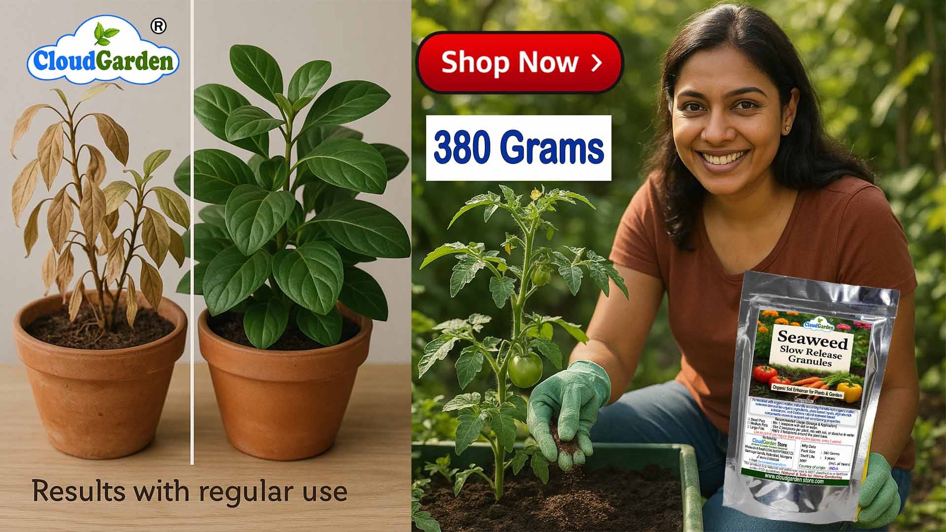 CloudGarden Seaweed Granules 380g for home garden soil conditioning and plant support