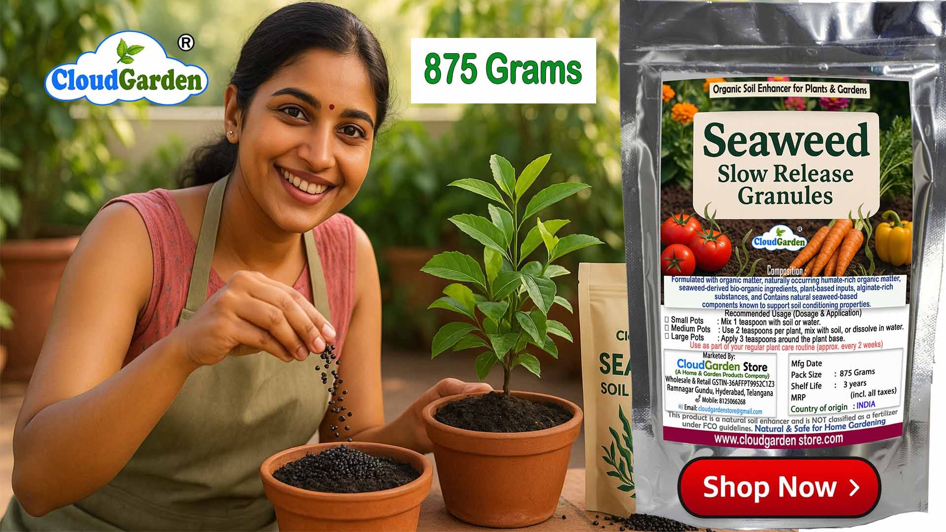 CloudGarden Seaweed Granules 875g for garden soil care and plant maintenance