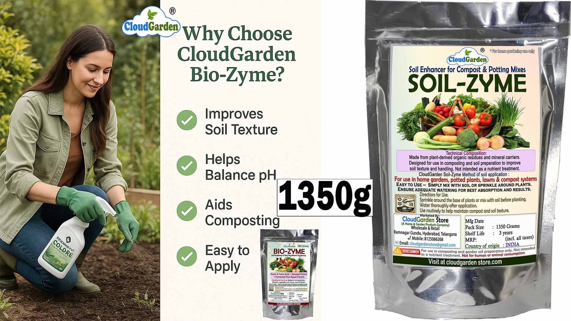 CloudGarden Soil Zyme soil enhancer 1350g for compost pits and garden soil preparation