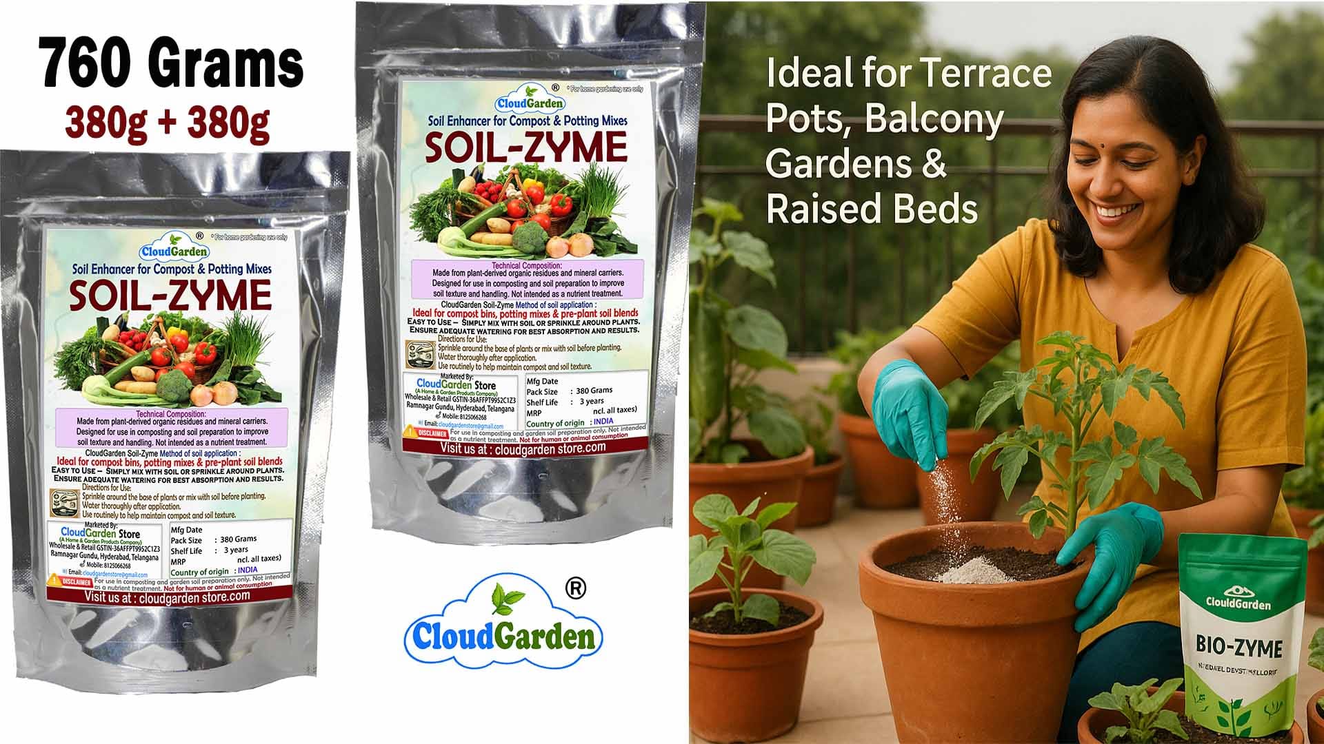 CloudGarden Soil Zyme soil enhancer 760g pack of 2 for compost bins and soil preparation