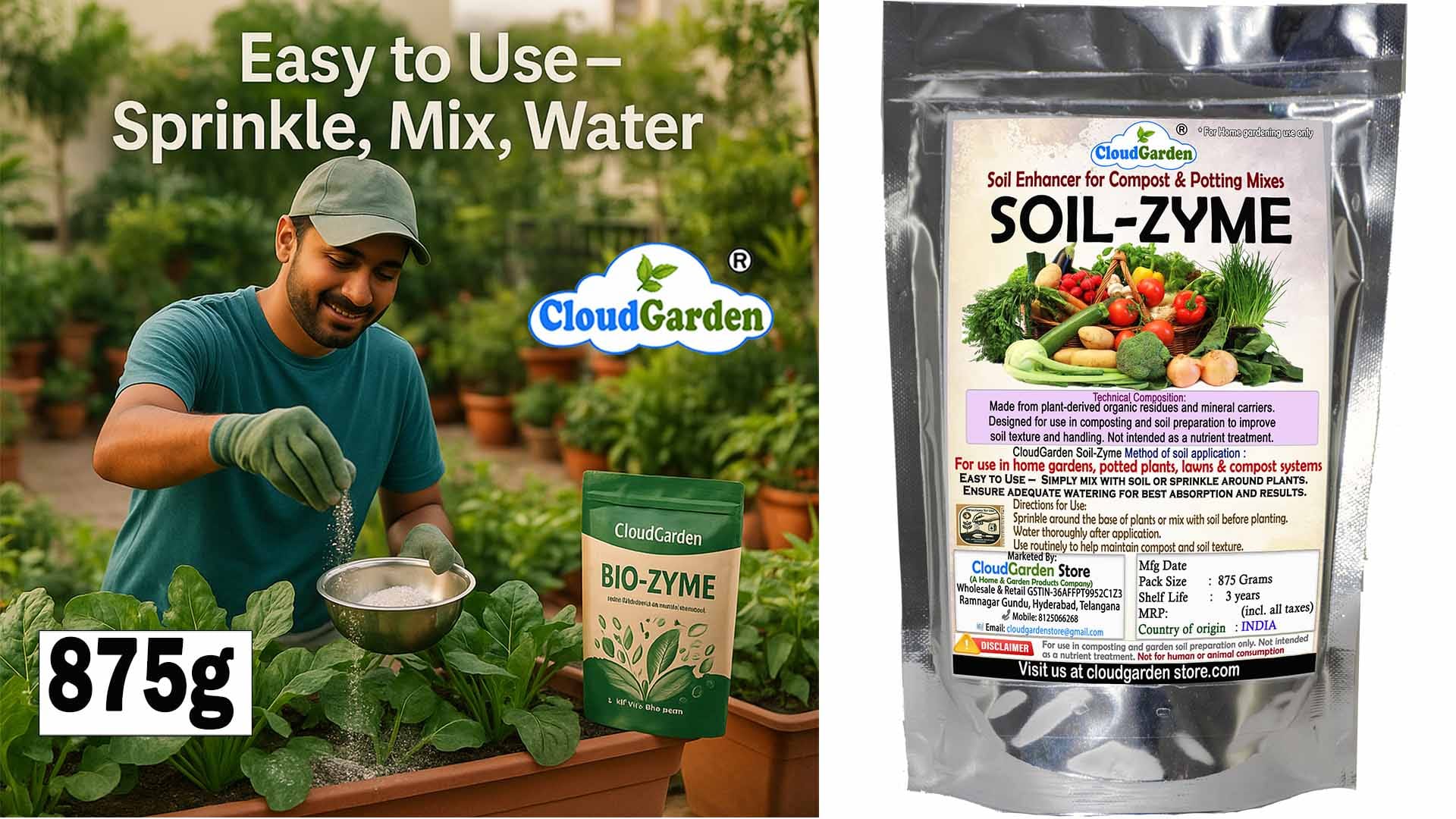 CloudGarden Soil Zyme soil enhancer 875g for composting and pre-plant soil blending