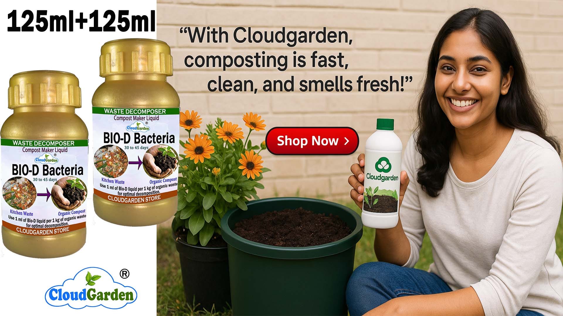 CloudGarden waste decomposer liquid 125ml pack of 2 bottles for kitchen and garden waste composting