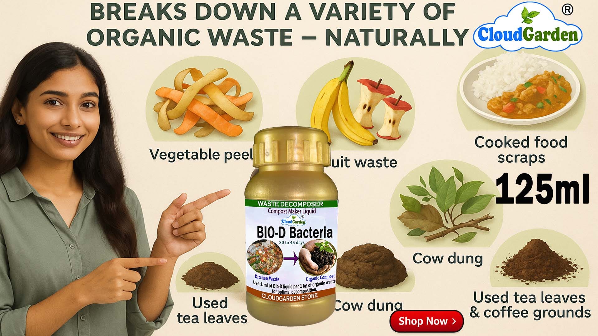 CloudGarden waste decomposer liquid 125ml bottle for home composting and garden waste management