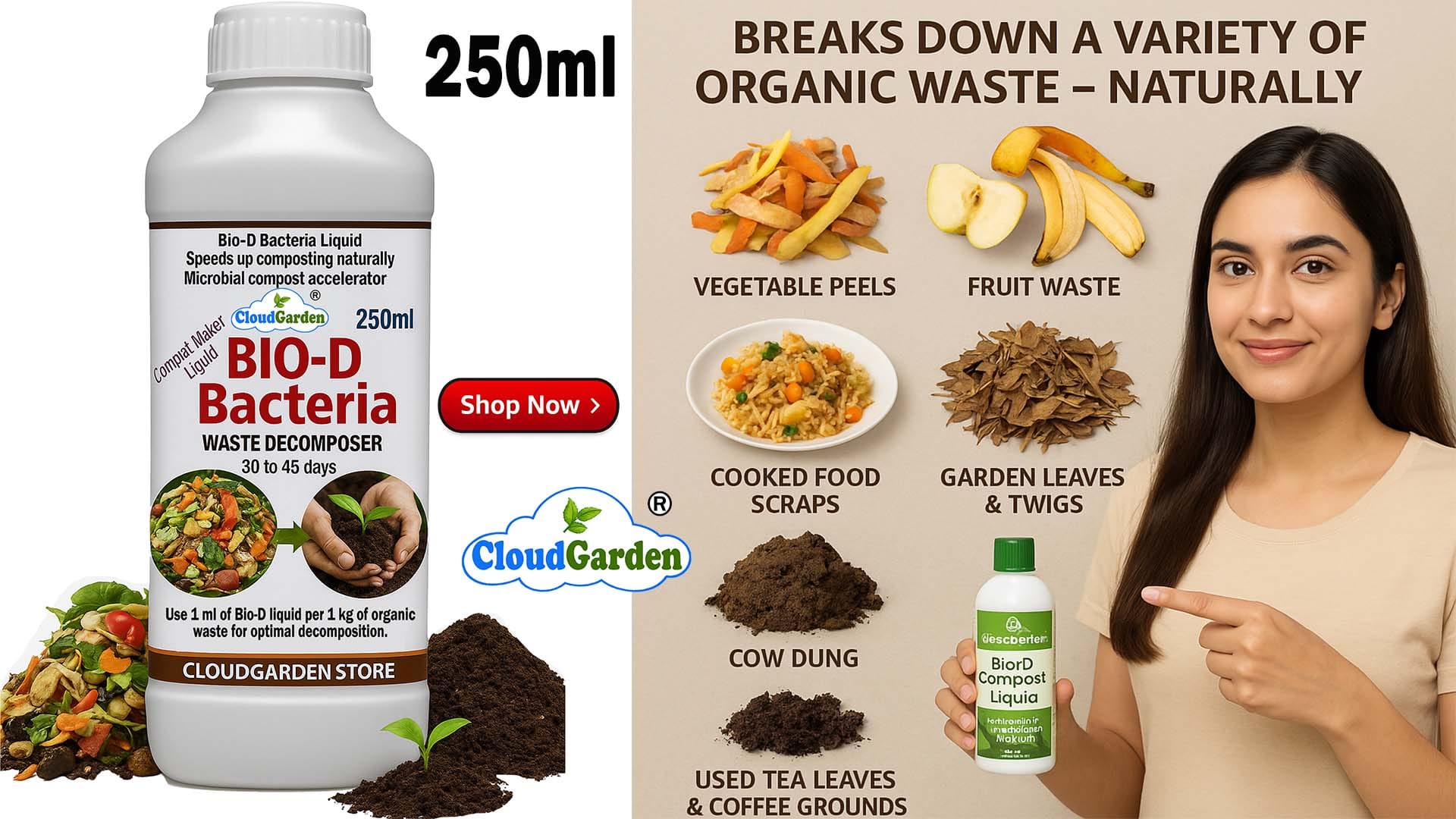 CloudGarden waste decomposer liquid 250ml bottle for household composting and organic waste management