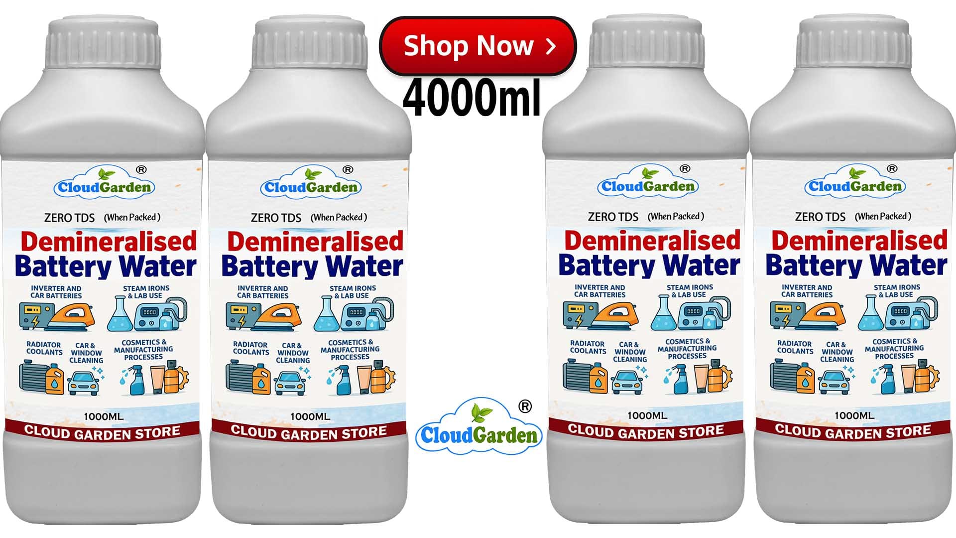 Demineralised water 4 litre container for industrial laboratory and maintenance use