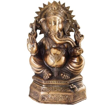 Lord Ganesha aluminium idol with copper oxidised finish for home pooja décor