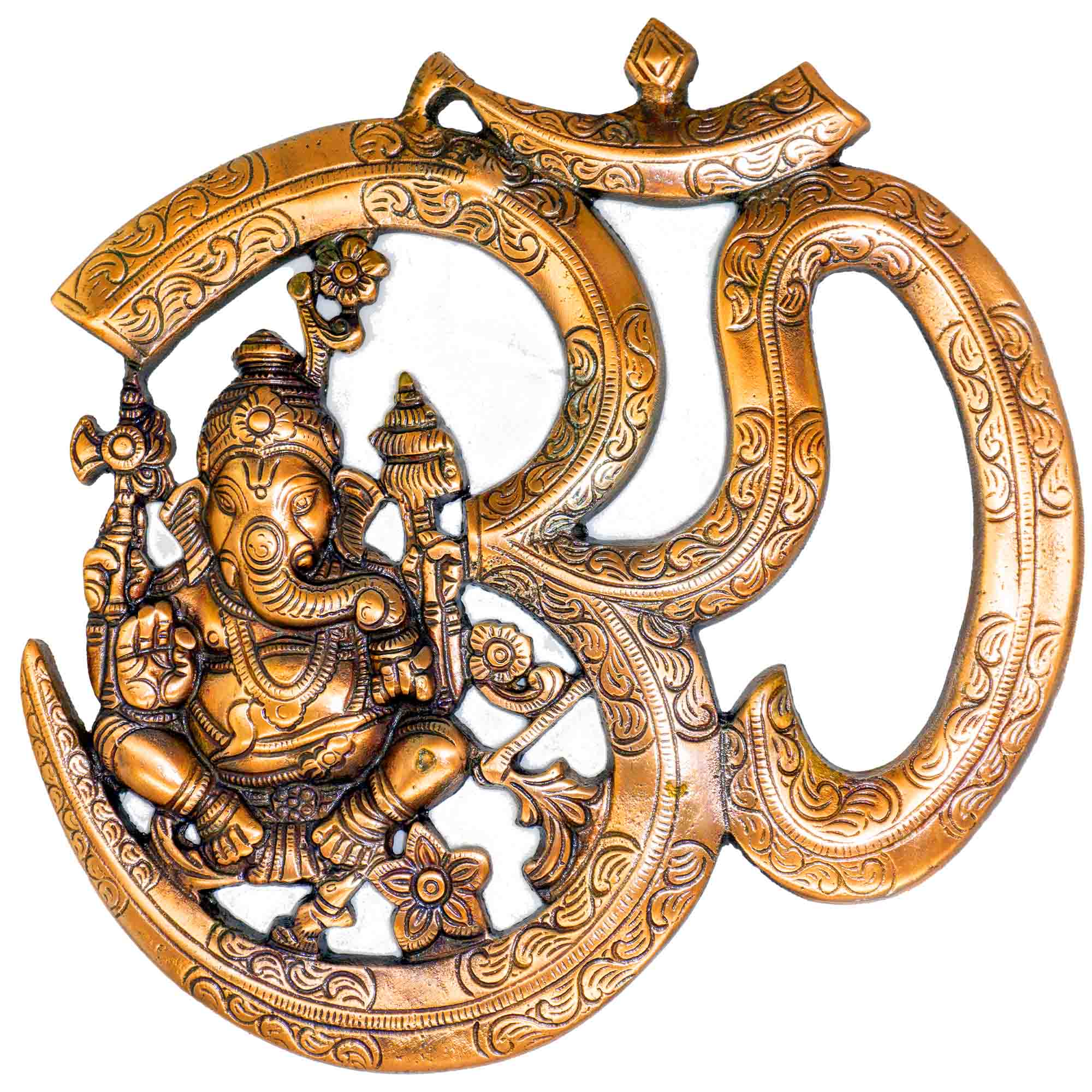 Om Ganesha aluminium wall décor with copper oxidised finish for home pooja Om Ganesha aluminium wall décor with copper oxidised finish for home pooja