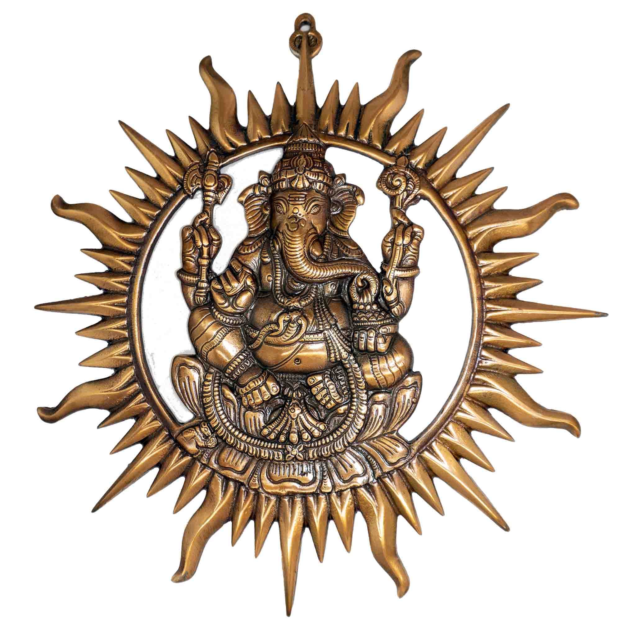 radiant-sun-halo-ganesha-aluminium-copper-oxidised-wall-decor Radiant sun halo Lord Ganesha aluminium wall décor with copper oxidised finish