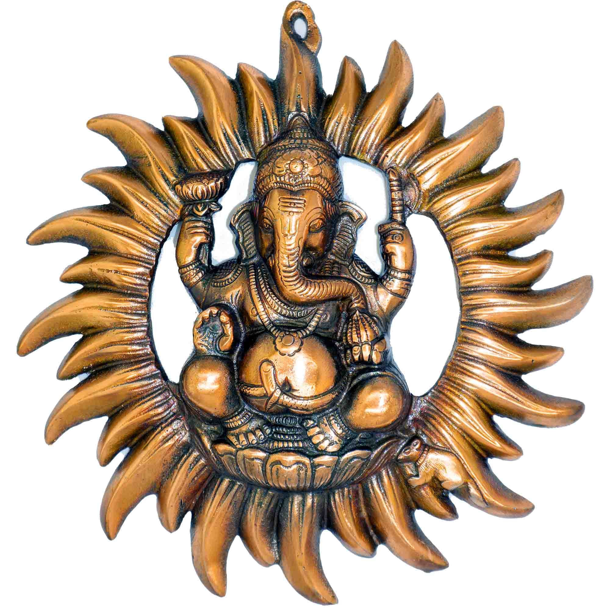 sunburst-ganesha-aluminium-copper-oxidised-wall-decor Sunburst Lord Ganesha aluminium wall décor with copper oxidised finish for home pooja