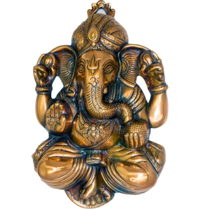Ganesha aluminium metal wall decor pagdi style front view with copper oxidised finish