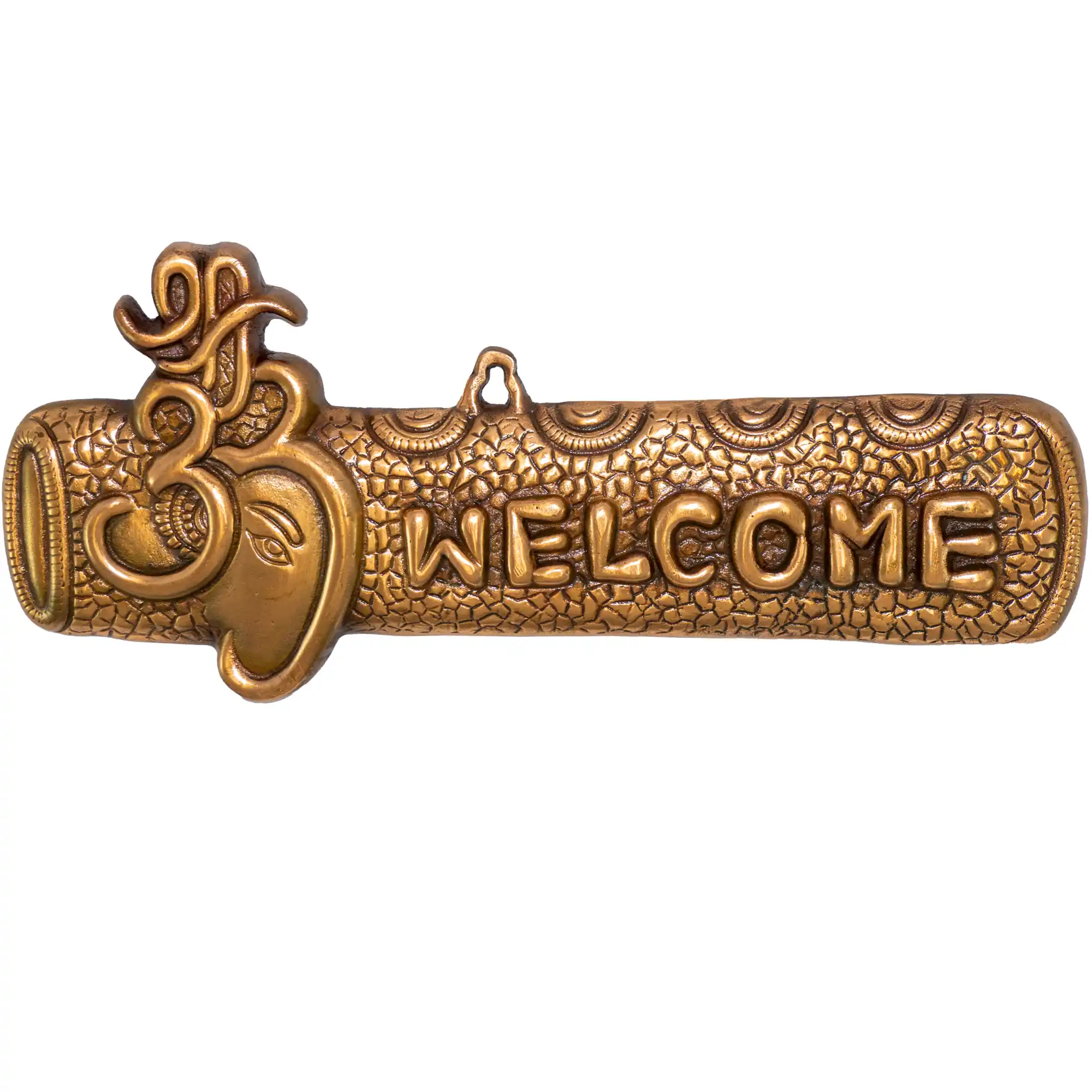 Ganesha metal welcome plate with Om design in antique copper finish