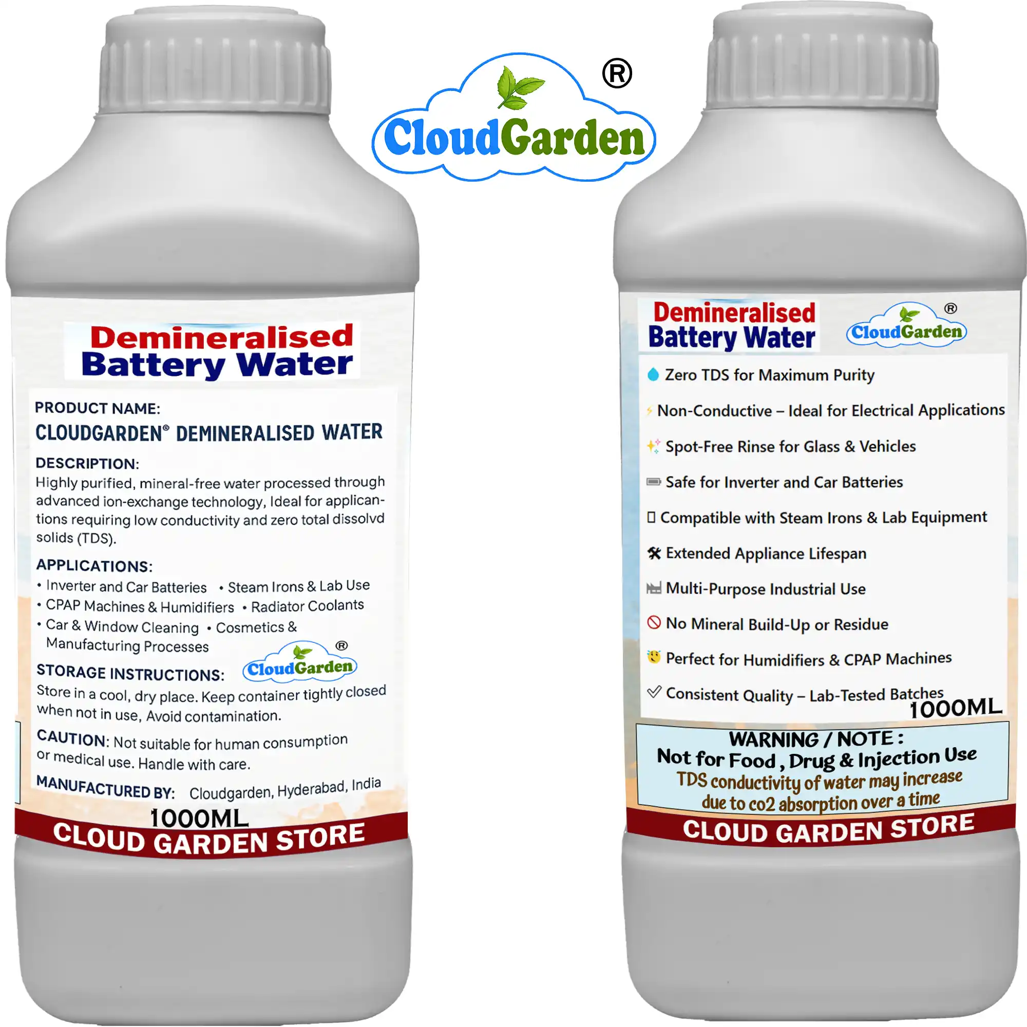 Ultra pure demineralised demineralized water 1 liter for CPAP machines and laboratory use