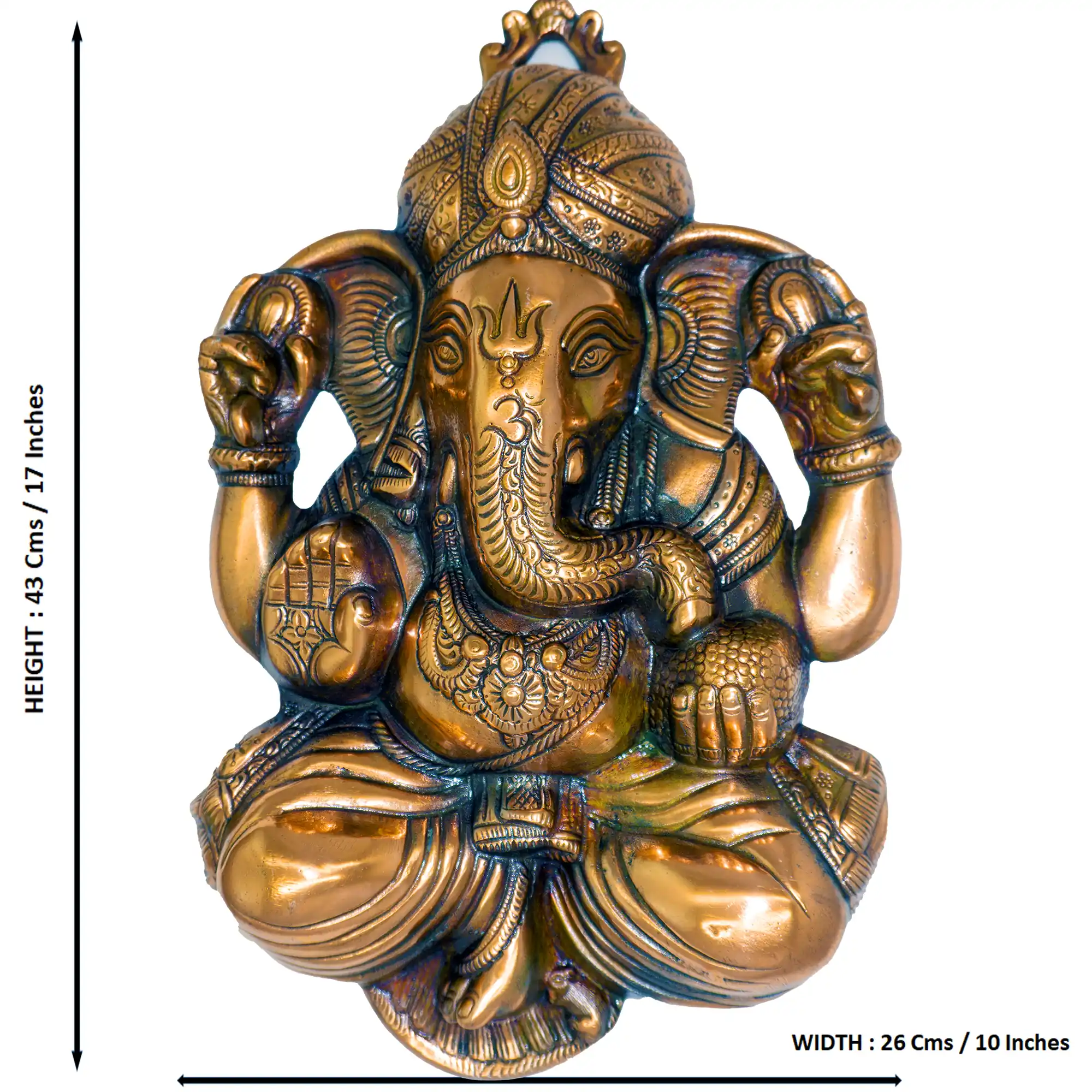 Ganesha aluminium metal wall decor size reference 43 cm height 26 cm width